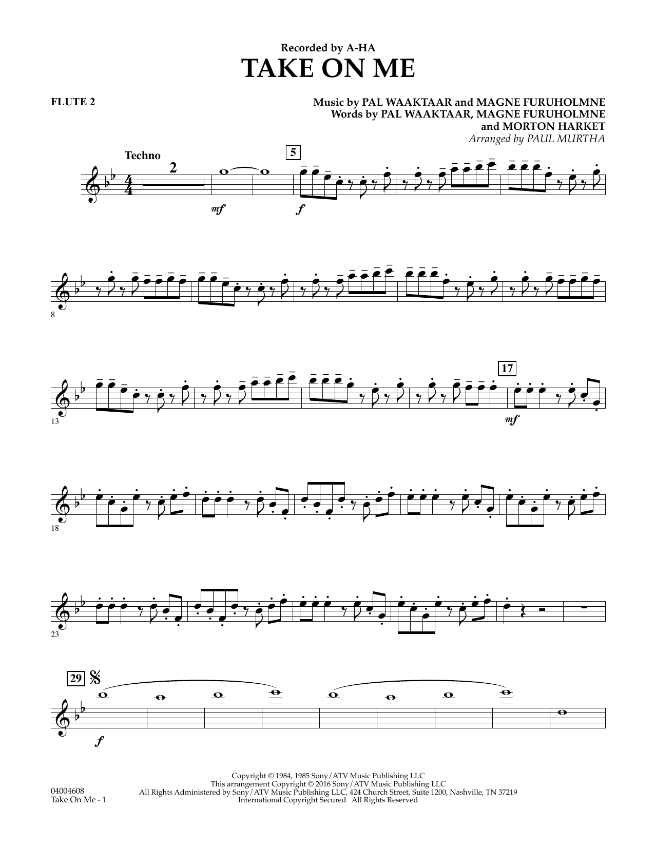 Take on Me - Flute 2 (Concert Band) von Paul Murtha