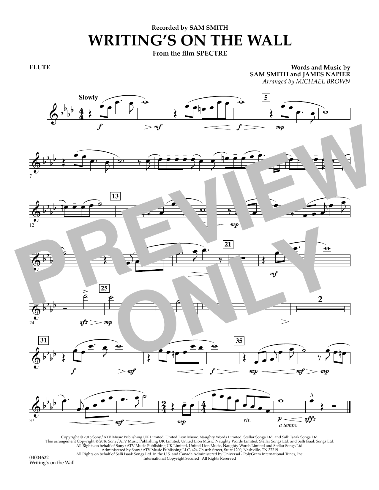 Writing's on the Wall (from Spectre) - Flute (Concert Band) von Michael Brown