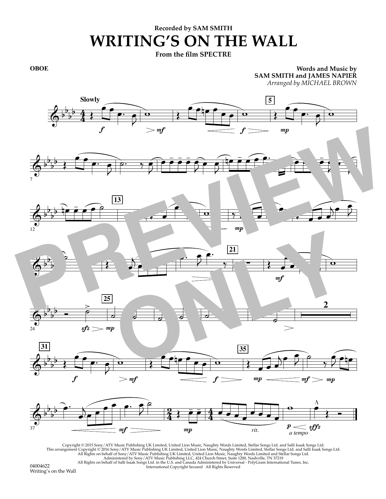 Writing's on the Wall (from Spectre) - Oboe (Concert Band) von Michael Brown