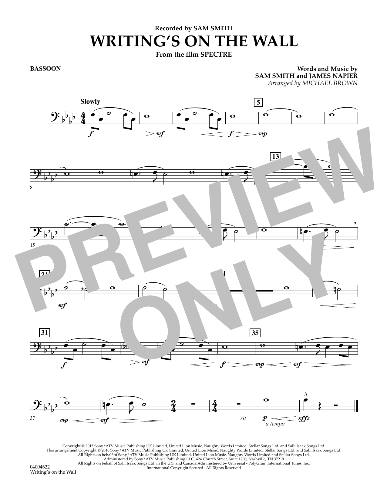 Writing's on the Wall (from Spectre) - Bassoon (Concert Band) von Michael Brown