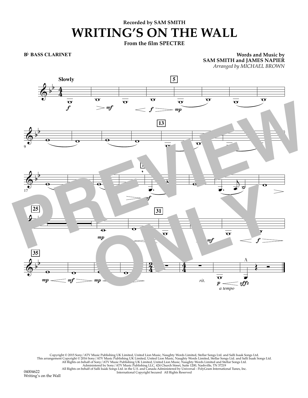 Writing's on the Wall (from Spectre) - Bb Bass Clarinet (Concert Band) von Michael Brown
