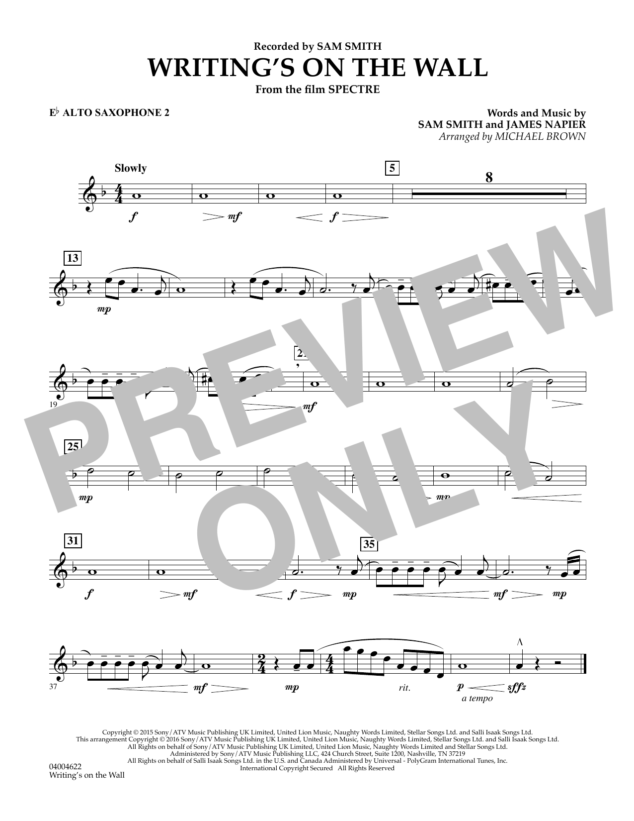 Writing's on the Wall (from Spectre) - Eb Alto Saxophone 2 (Concert Band) von Michael Brown