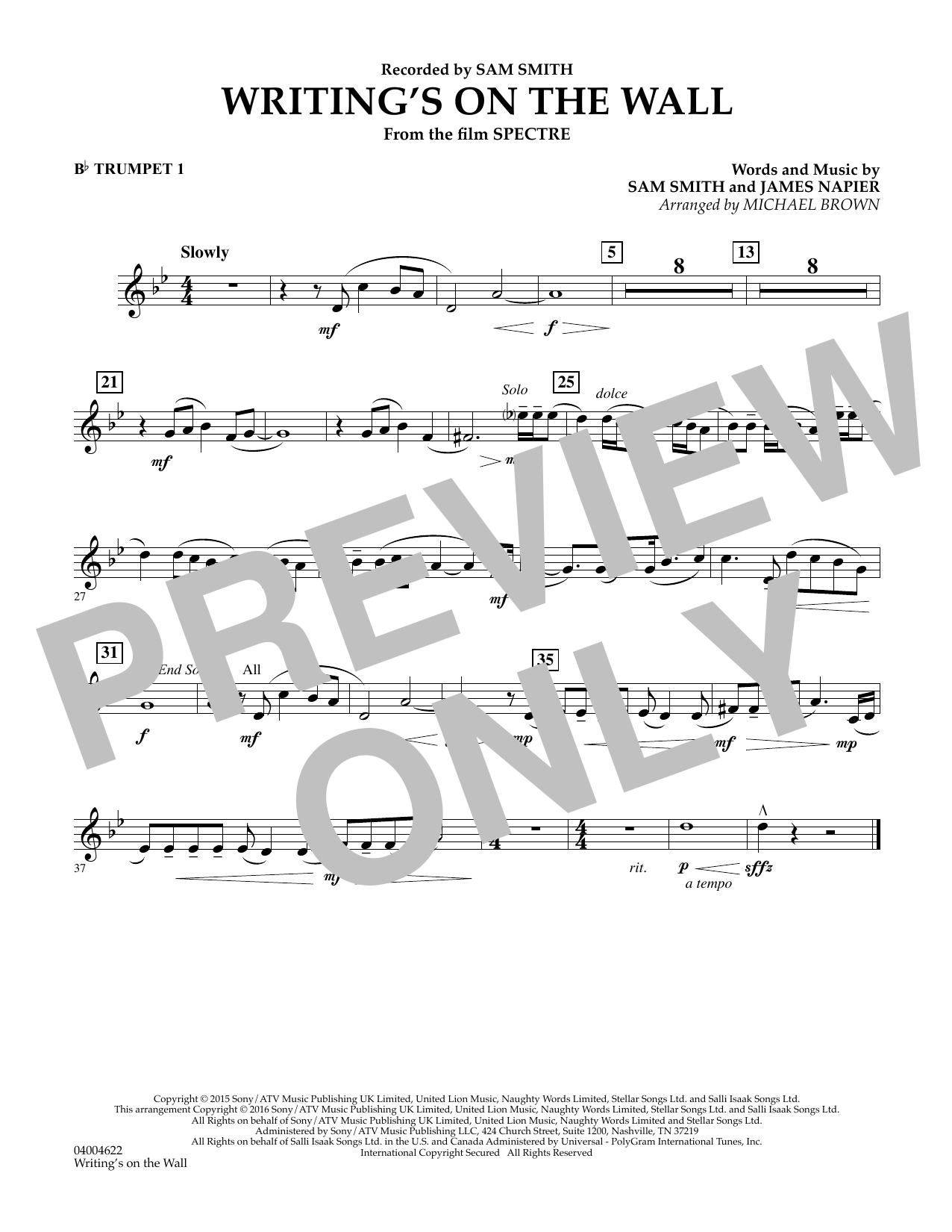 Writing's on the Wall (from Spectre) - Bb Trumpet 1 (Concert Band) von Michael Brown