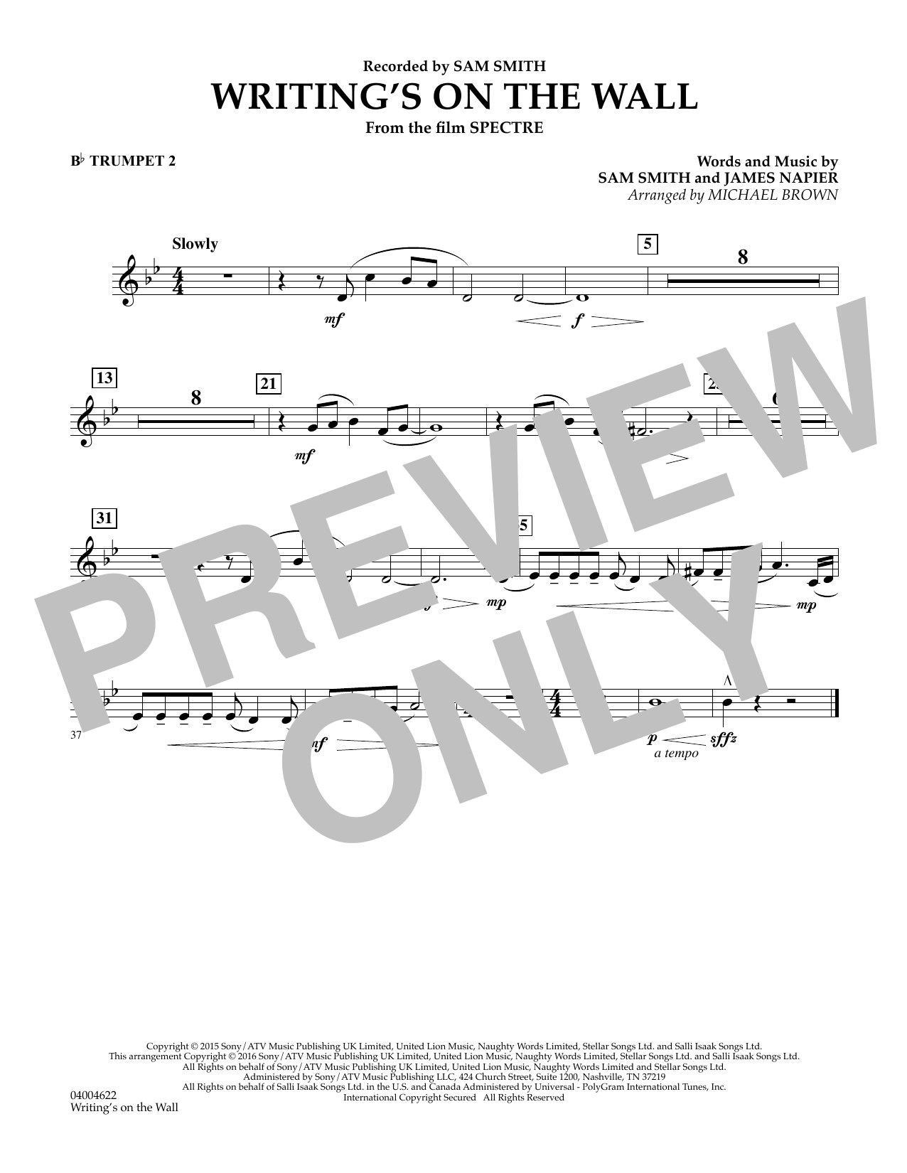 Writing's on the Wall (from Spectre) - Bb Trumpet 2 (Concert Band) von Michael Brown