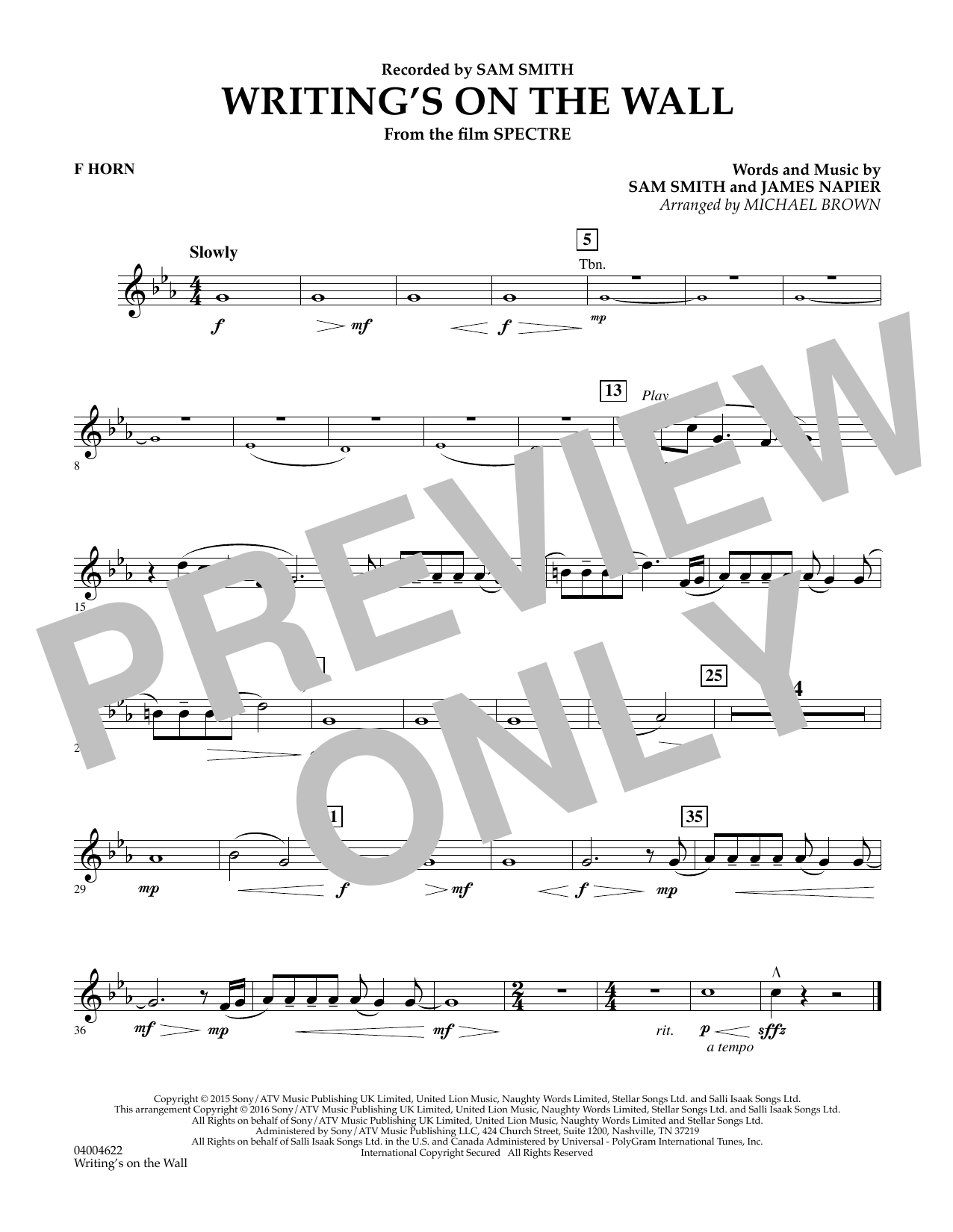 Writing's on the Wall (from Spectre) - F Horn (Concert Band) von Michael Brown