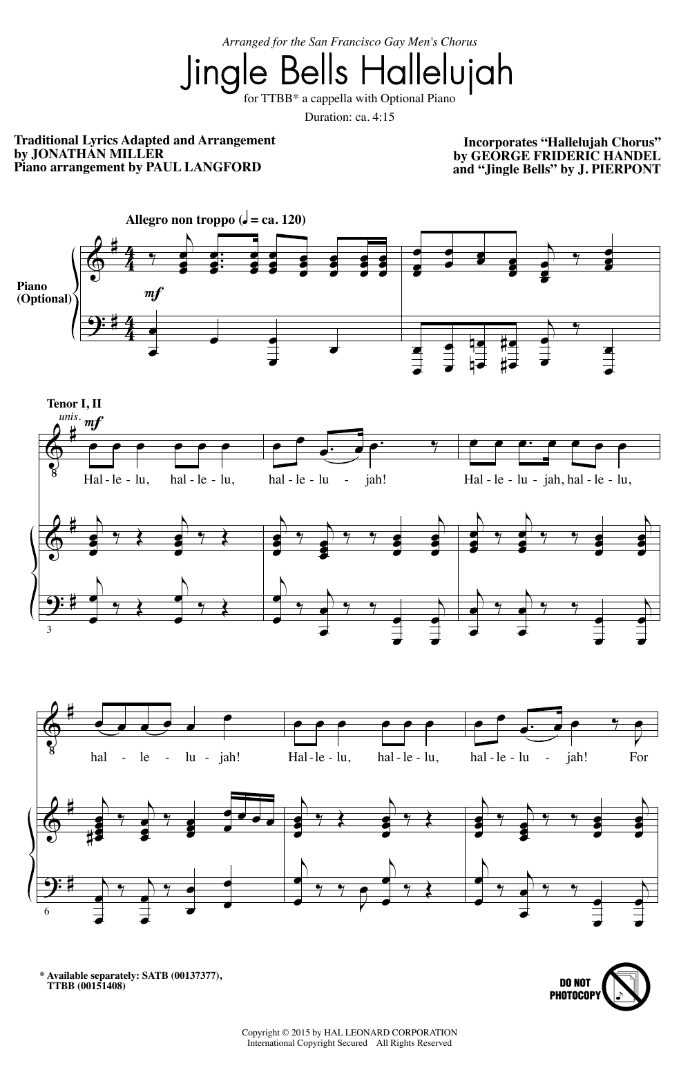 Hallelujah Chorus (TTBB Choir) von Jonathan Miller