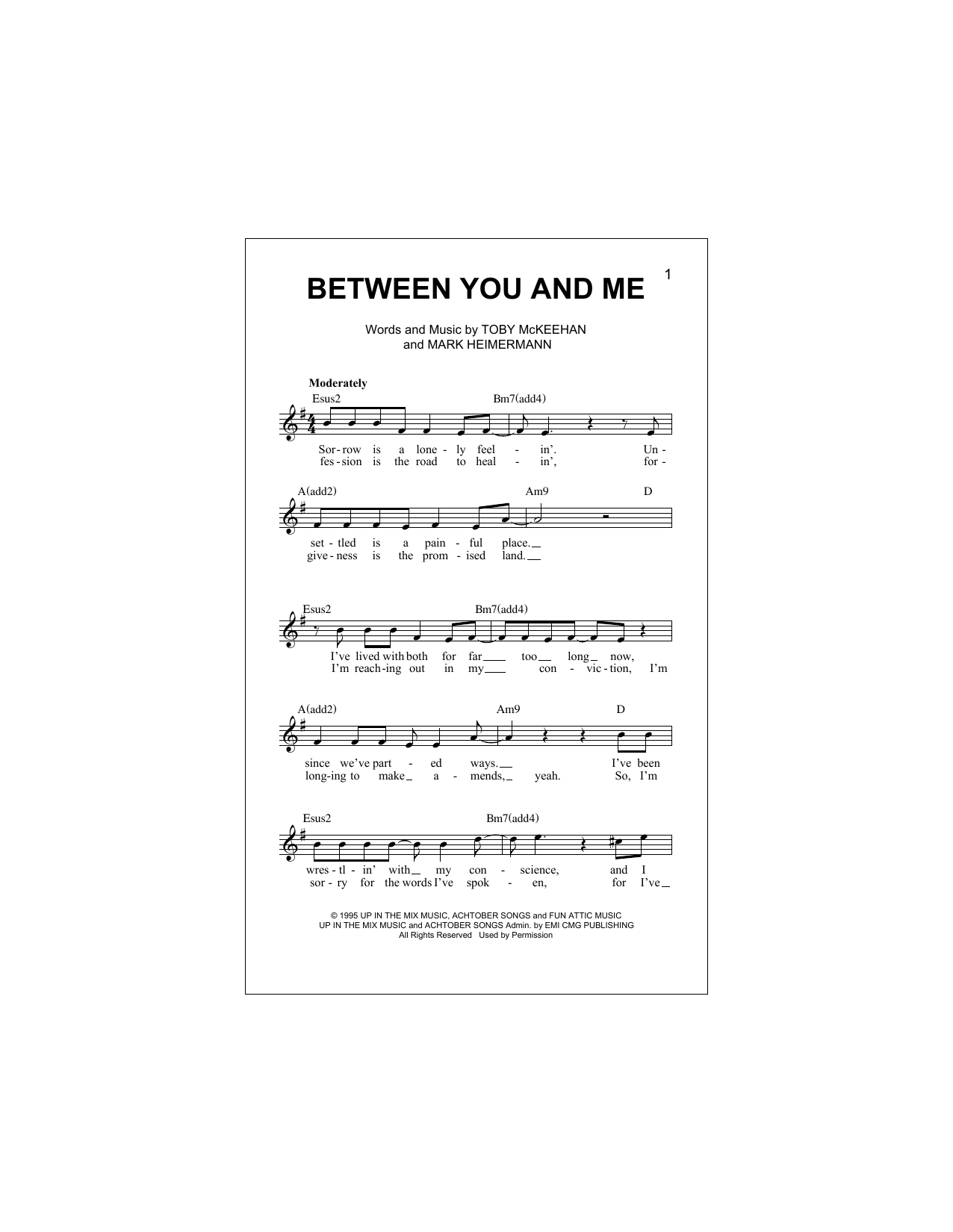 Between You And Me (Lead Sheet / Fake Book) von dc Talk