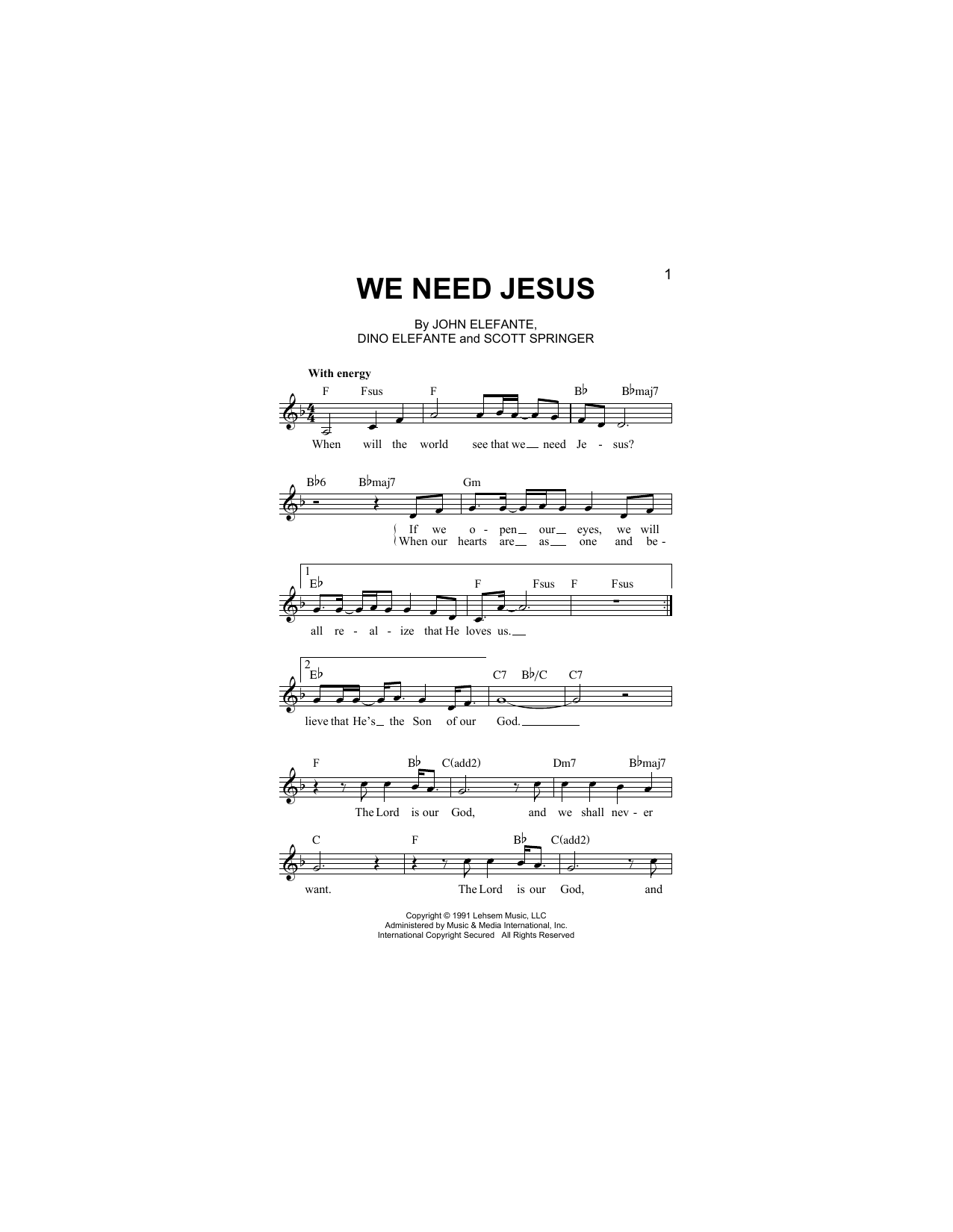 We Need Jesus (Lead Sheet / Fake Book) von Petra