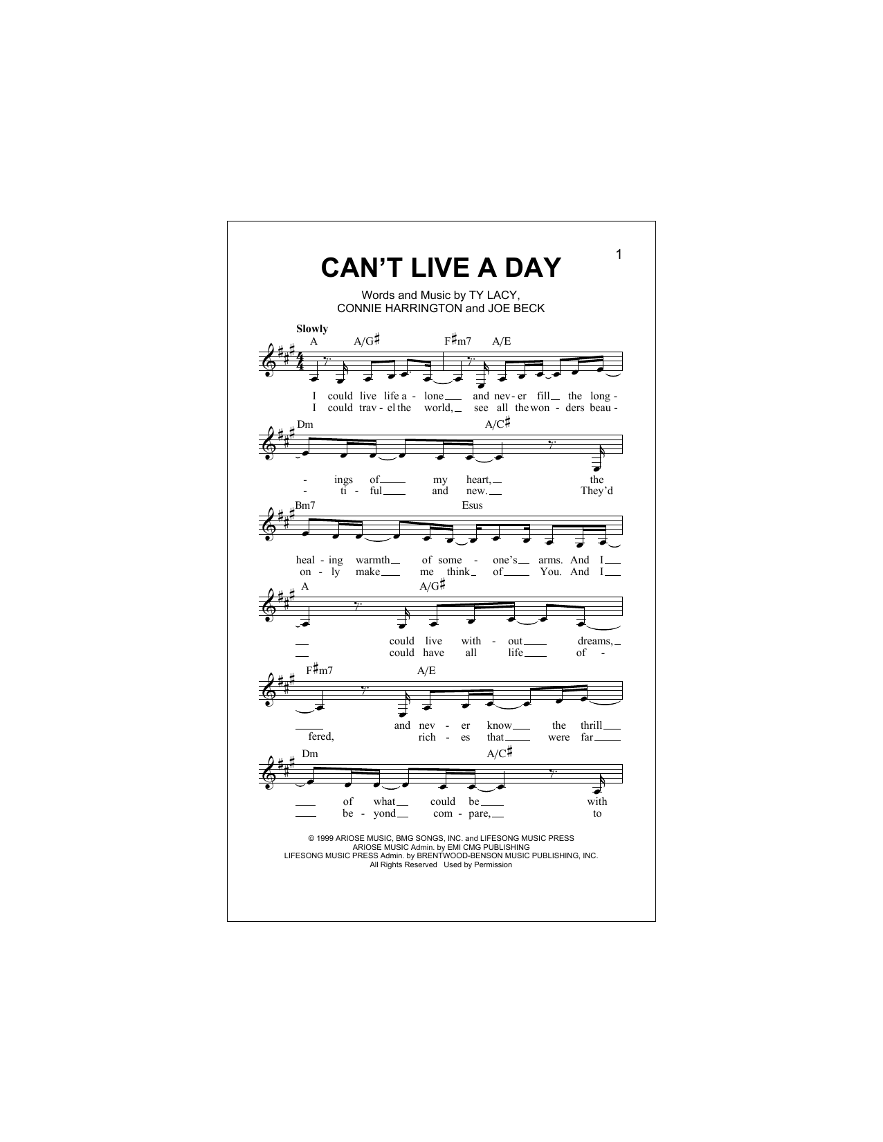 Can't Live A Day (Lead Sheet / Fake Book) von Avalon