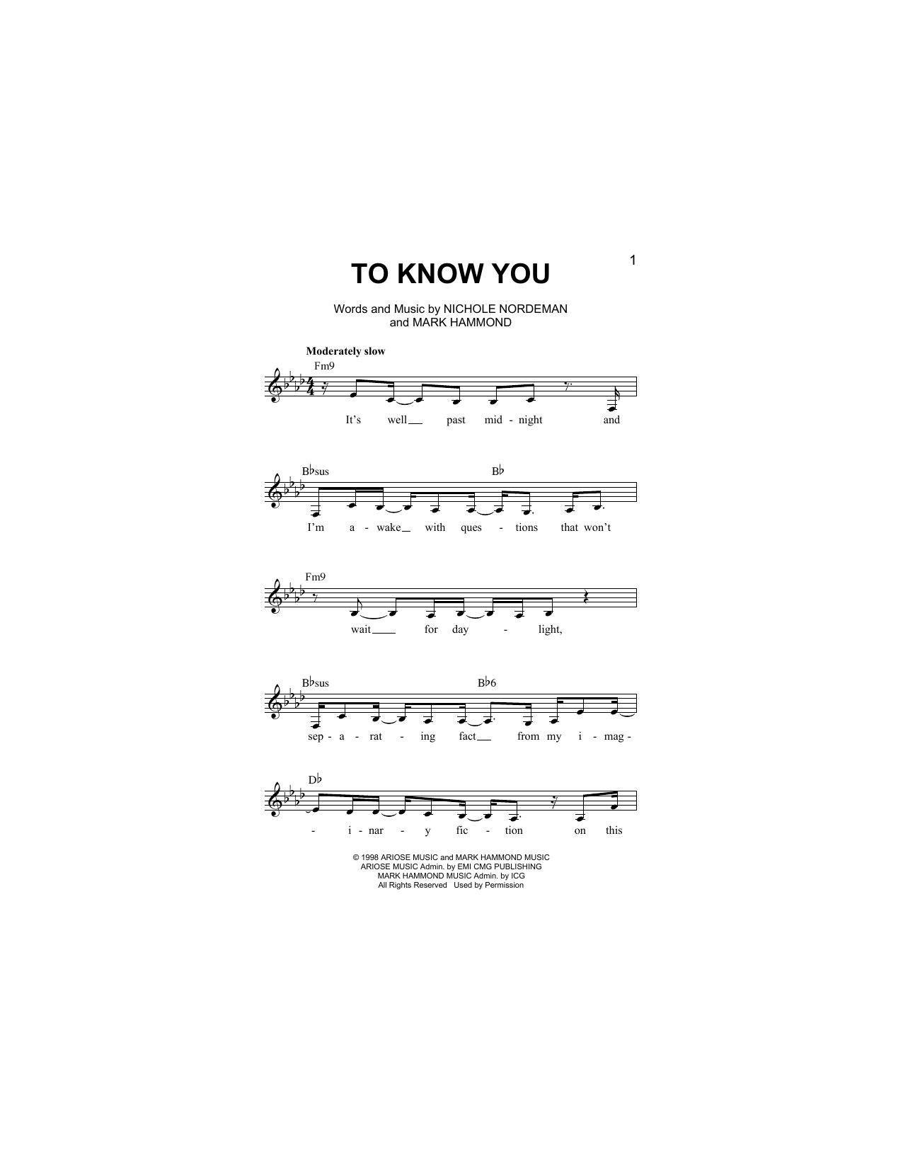 To Know You (Lead Sheet / Fake Book) von Mark Hammond