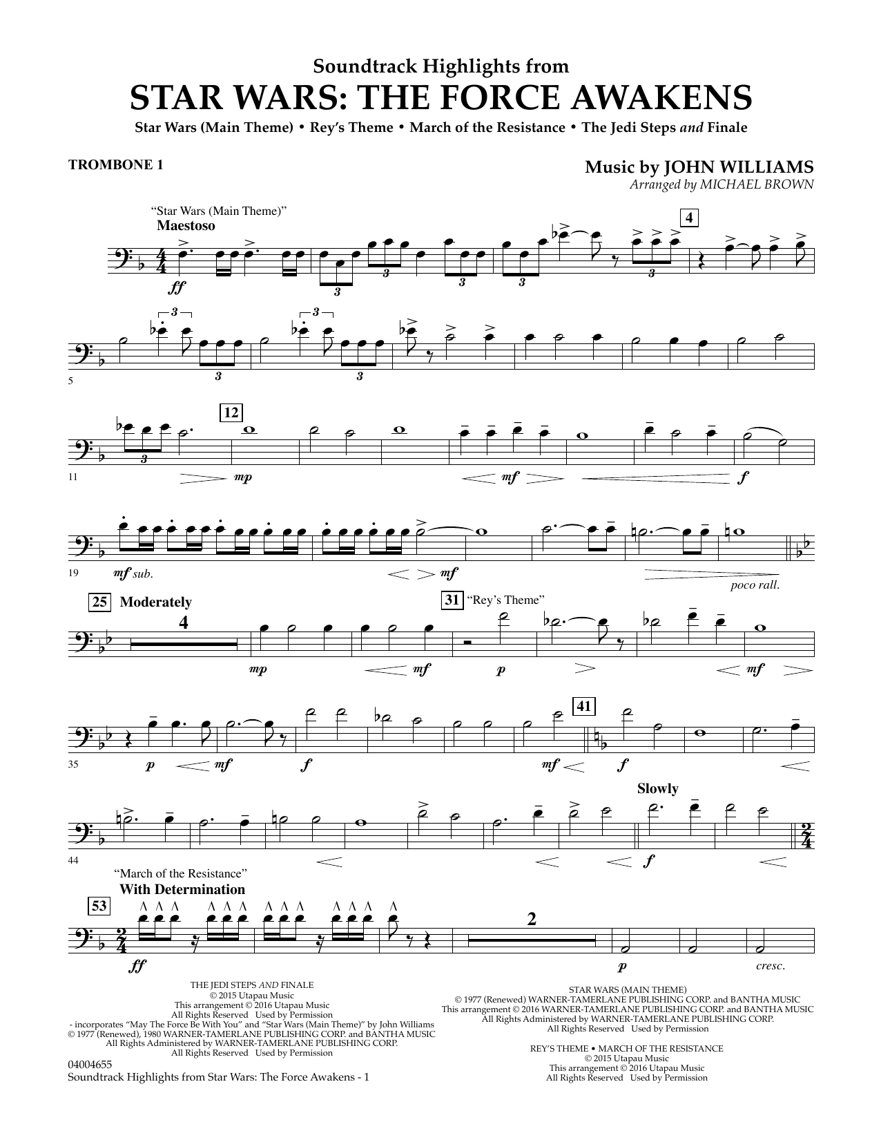 Soundtrack Highlights from Star Wars: The Force Awakens - Trombone 1 (Concert Band) von Michael Brown