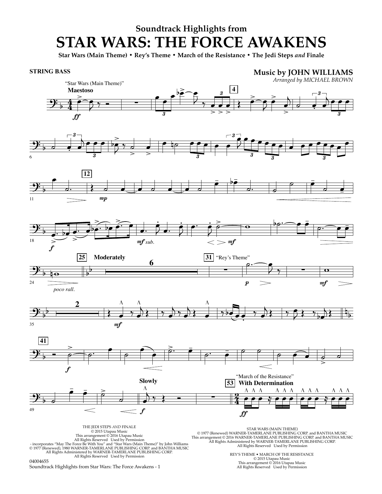 Soundtrack Highlights from Star Wars: The Force Awakens - String Bass (Concert Band) von Michael Brown