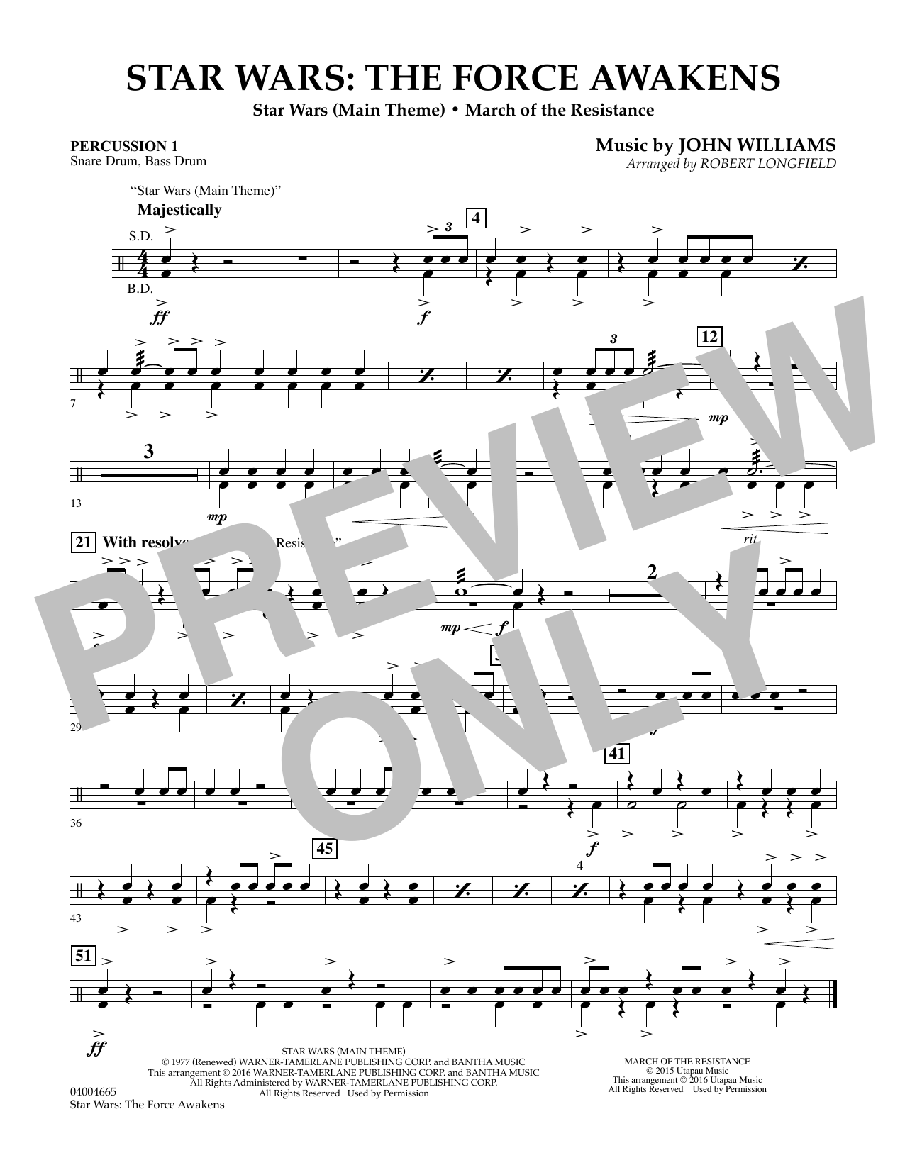 Star Wars: The Force Awakens - Percussion 1 (Concert Band) von Robert Longfield