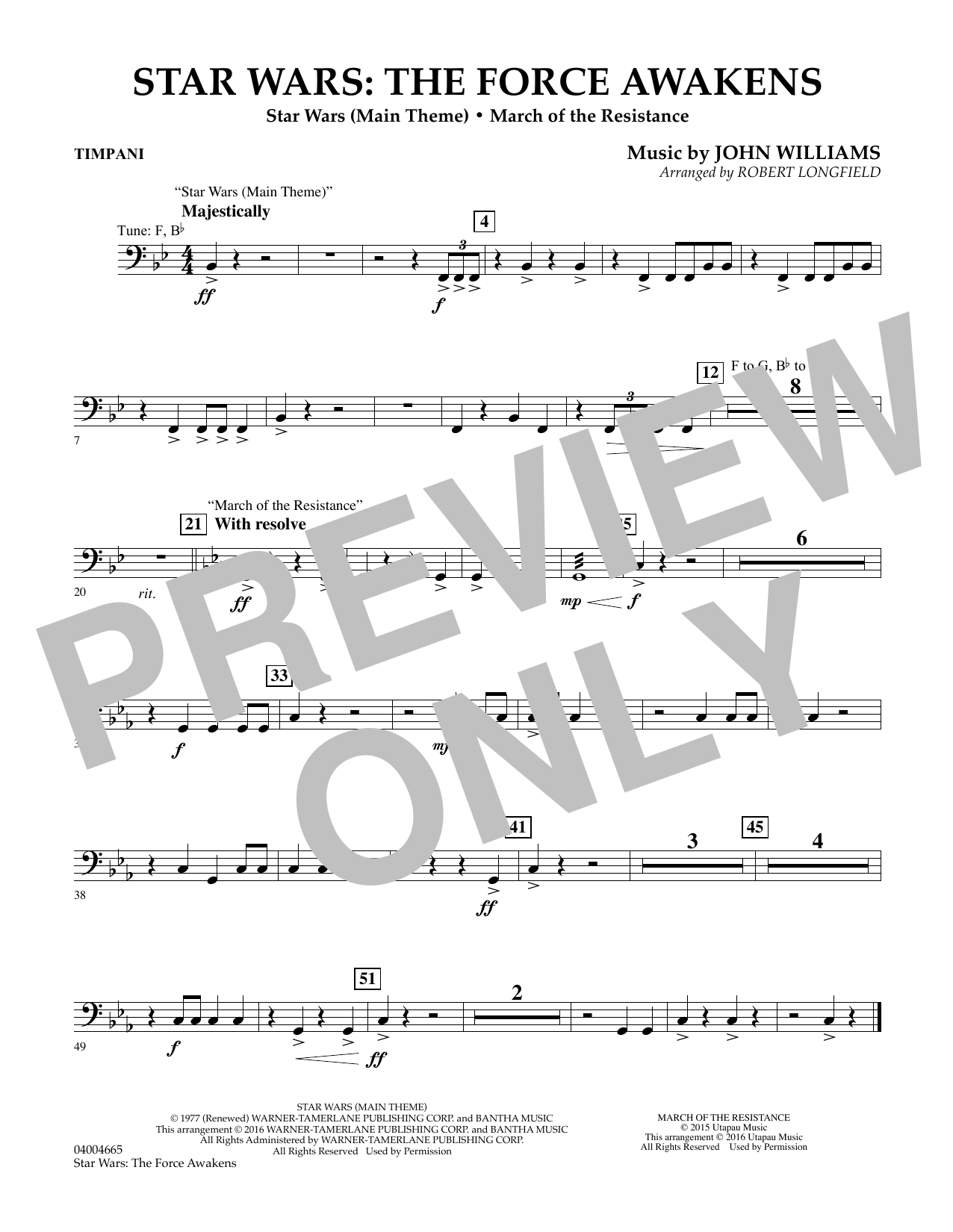 Star Wars: The Force Awakens - Timpani (Concert Band) von Robert Longfield