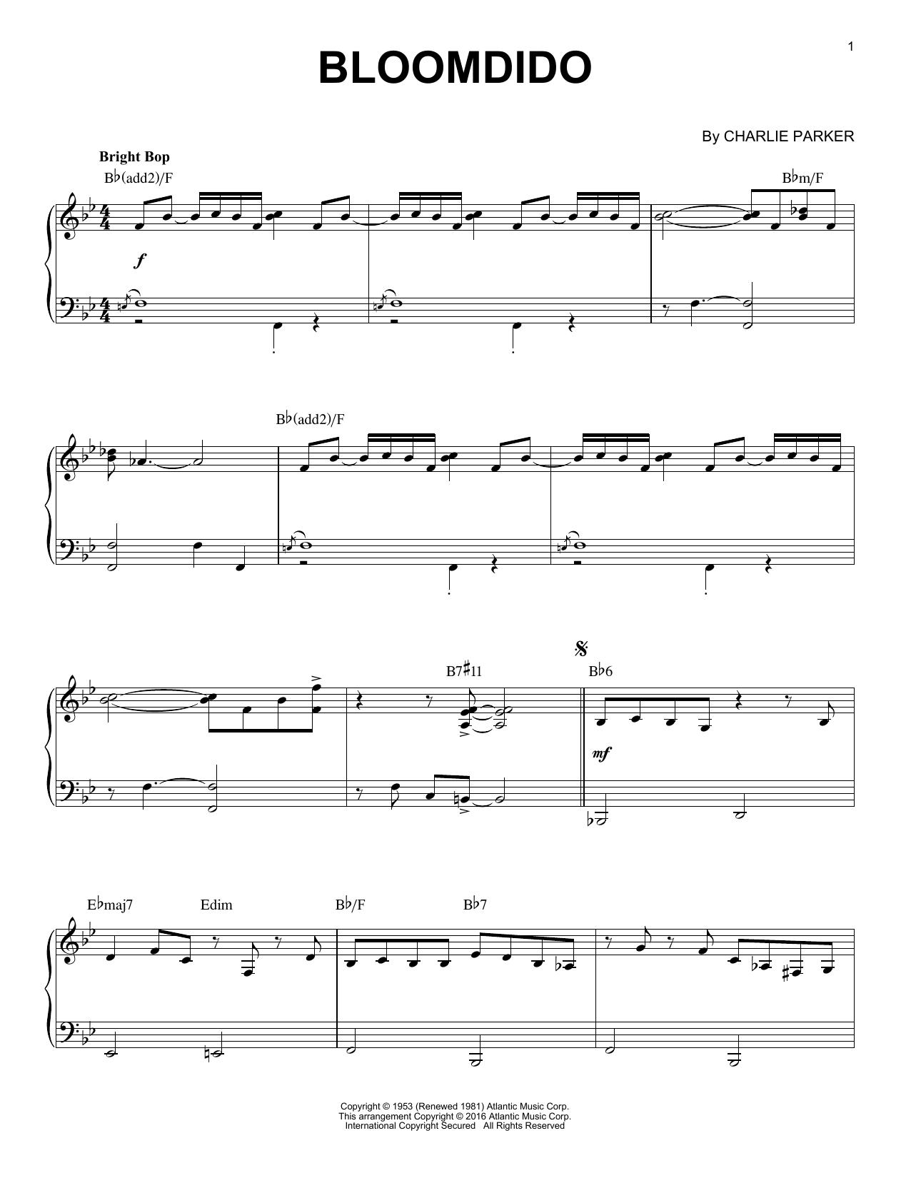 Bloomdido (arr. Brent Edstrom) (Piano Solo) von Charlie Parker