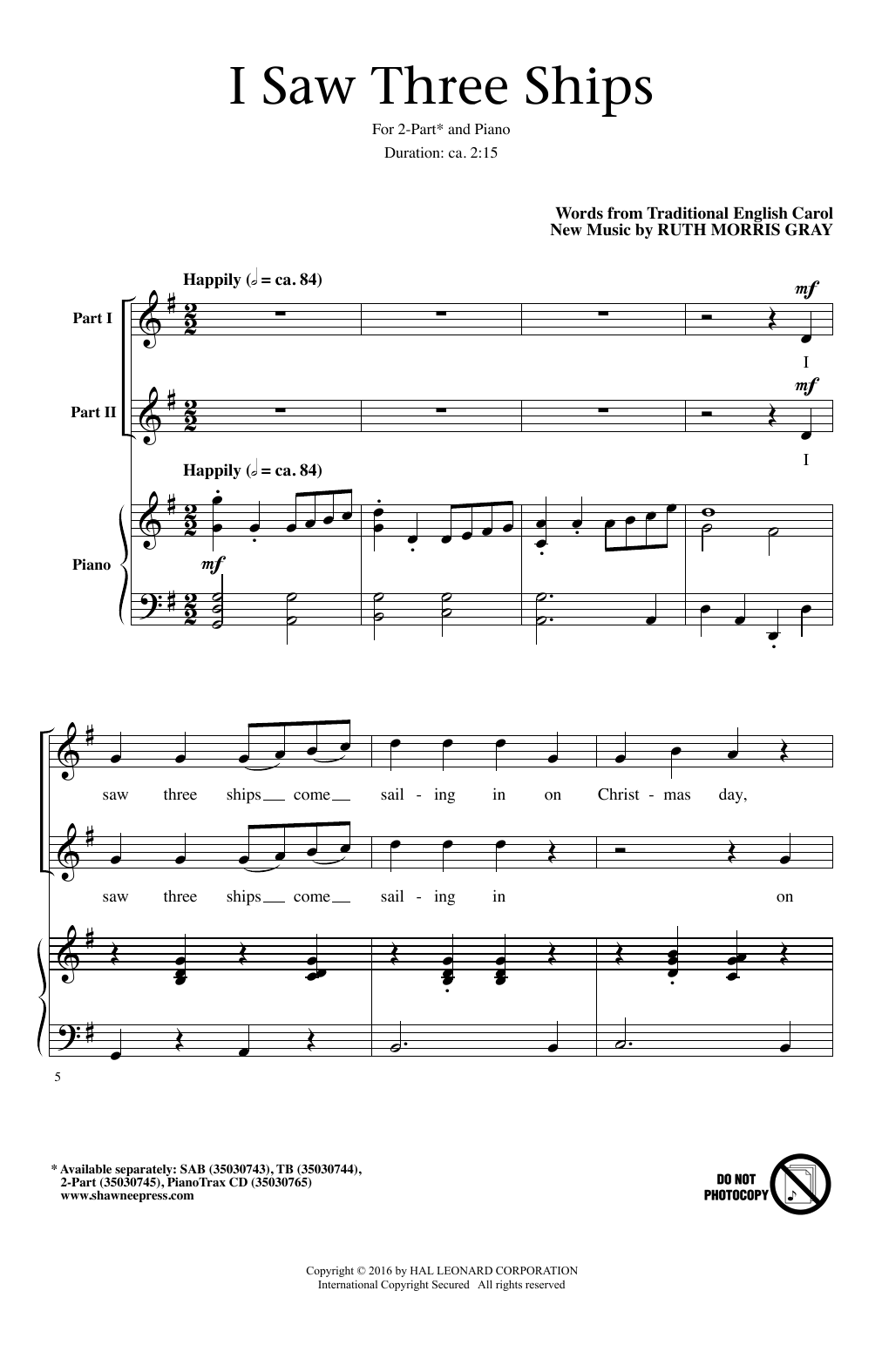 I Saw Three Ships (2-Part Choir) von Ruth Morris Gray