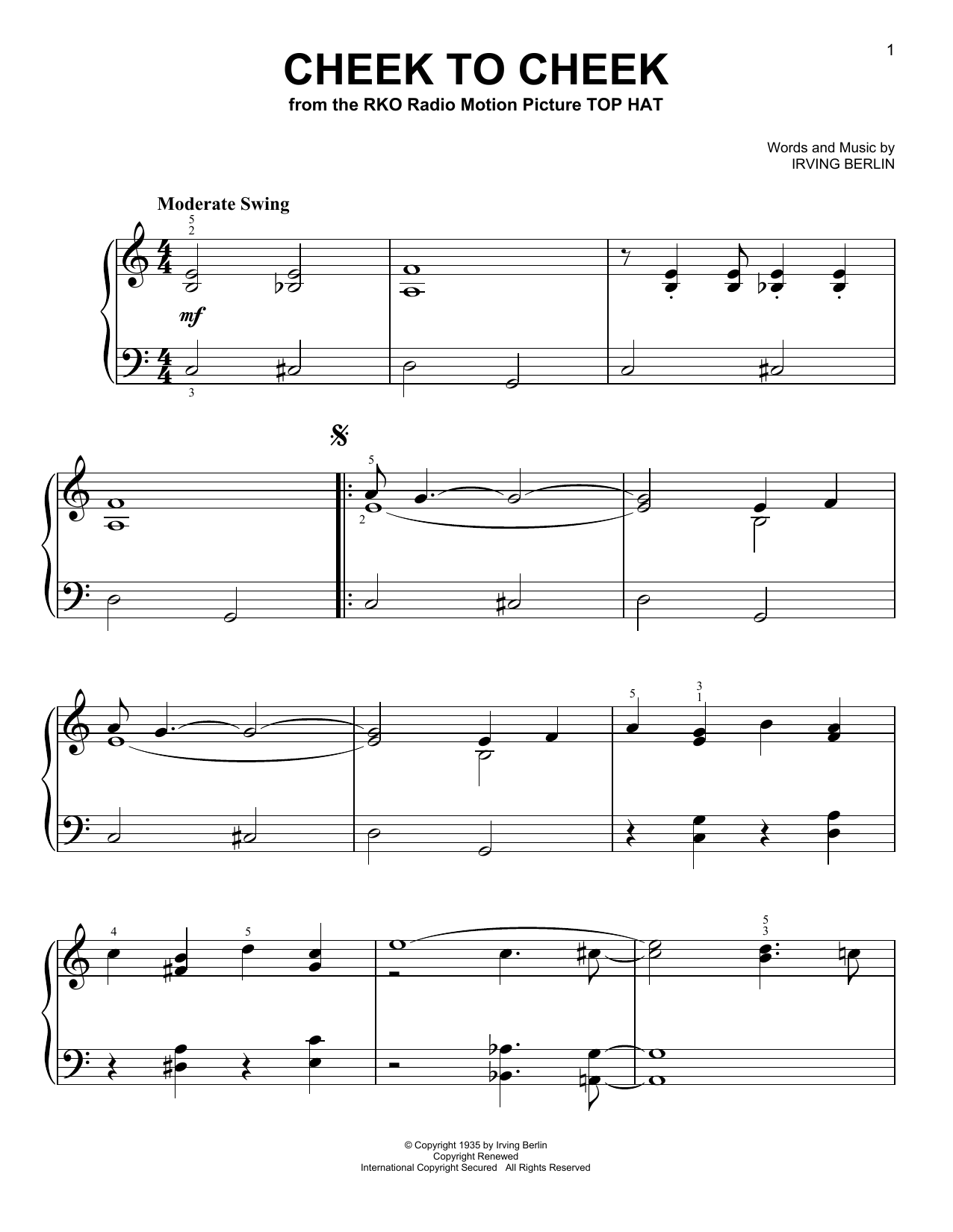 Cheek To Cheek (Easy Piano) von Irving Berlin
