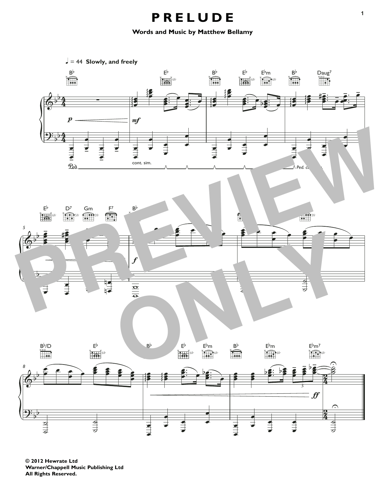 Prelude (Piano, Vocal & Guitar Chords (Right-Hand Melody)) von Muse