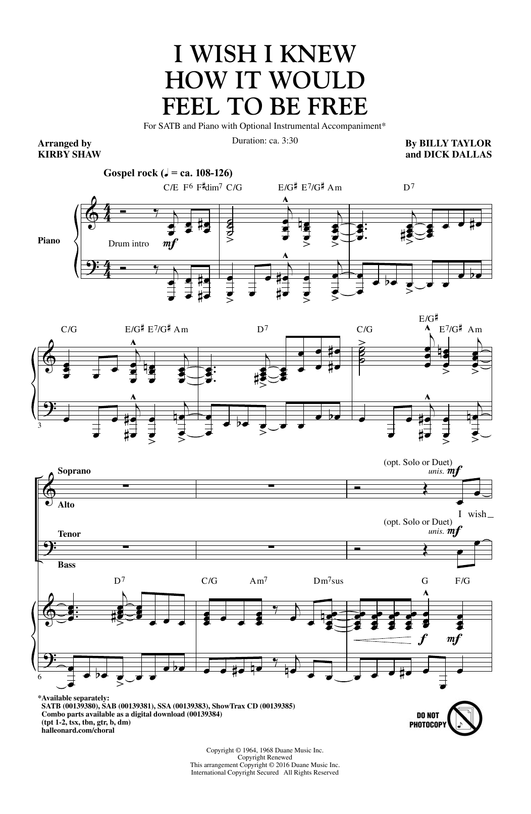 I Wish I Knew How It Would Feel To Be Free (SATB Choir) von Kirby Shaw