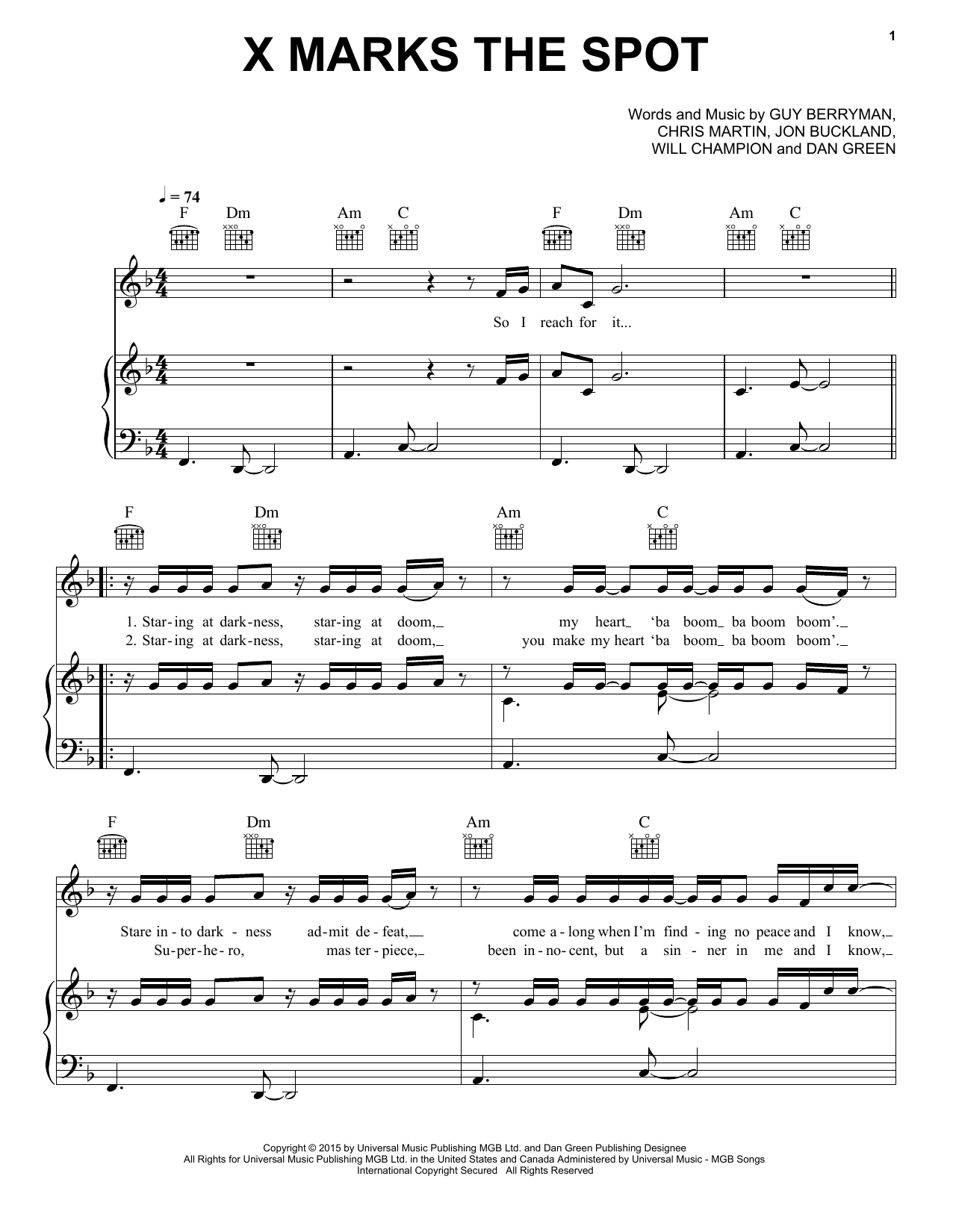 X Marks The Spot (Piano, Vocal & Guitar Chords (Right-Hand Melody)) von Coldplay