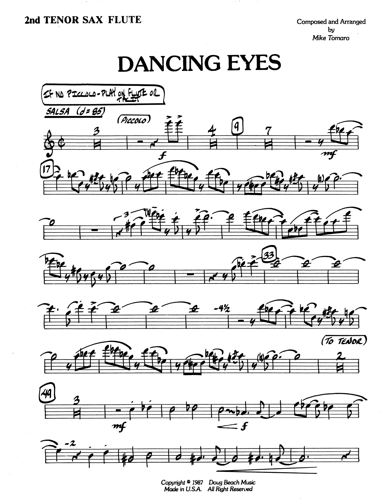 Dancing Eyes - 2nd Bb Tenor Saxophone (Jazz Ensemble) von Mike Tomaro