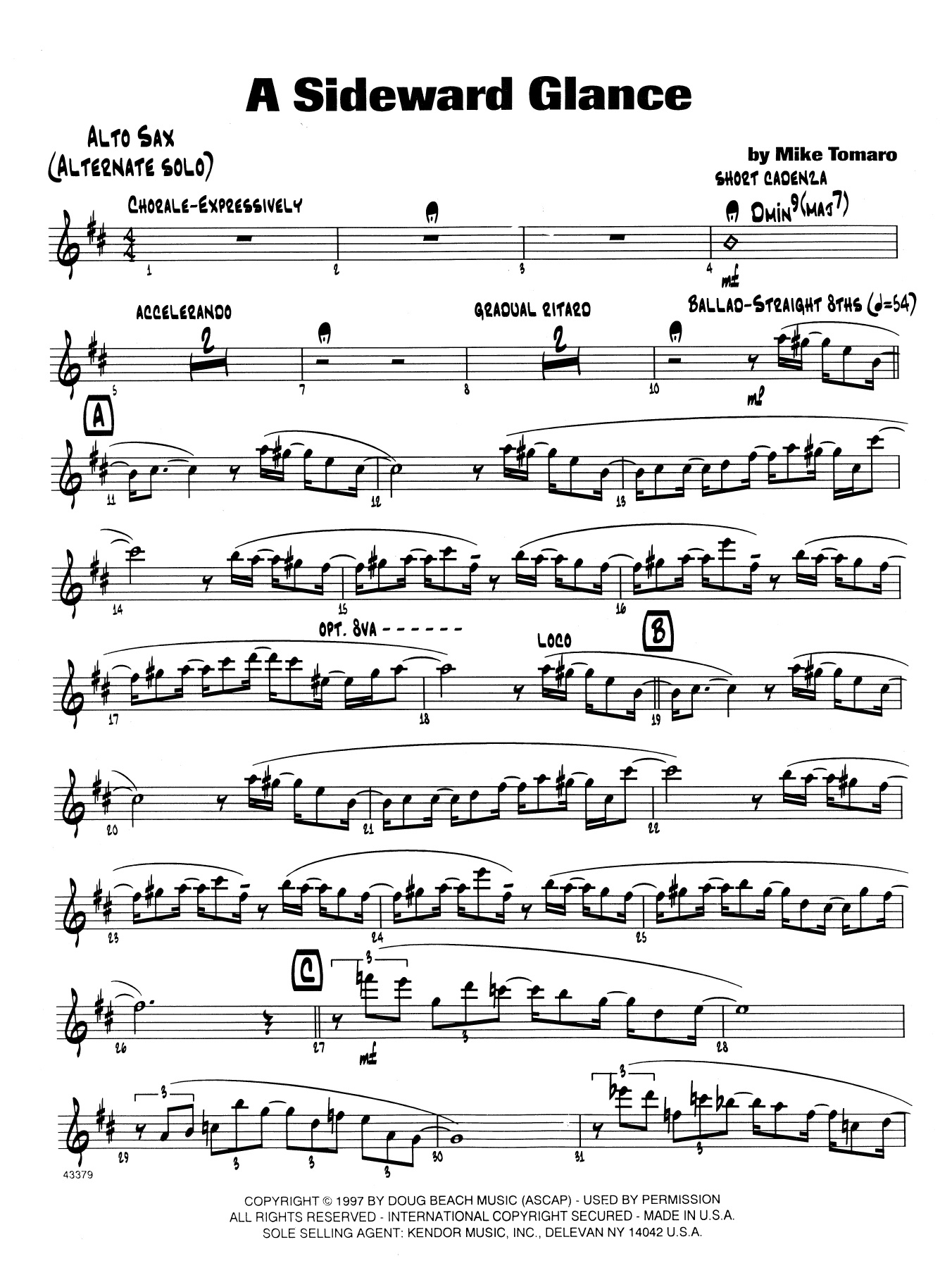 A Sideward Glance - Solo Eb Alto Saxophone (Jazz Ensemble) von Mike Tomaro