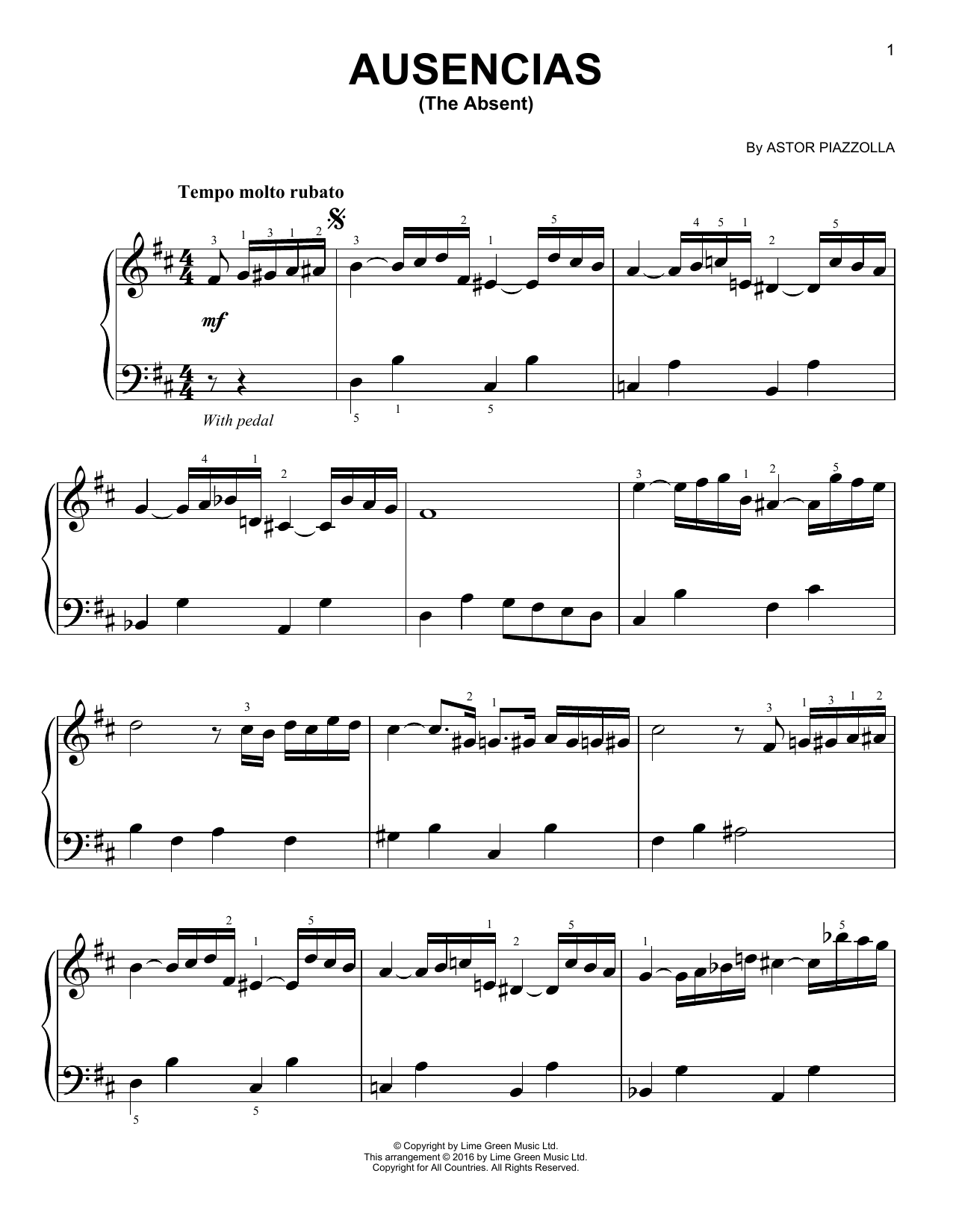 Ausencias (Easy Piano) von Astor Piazzolla