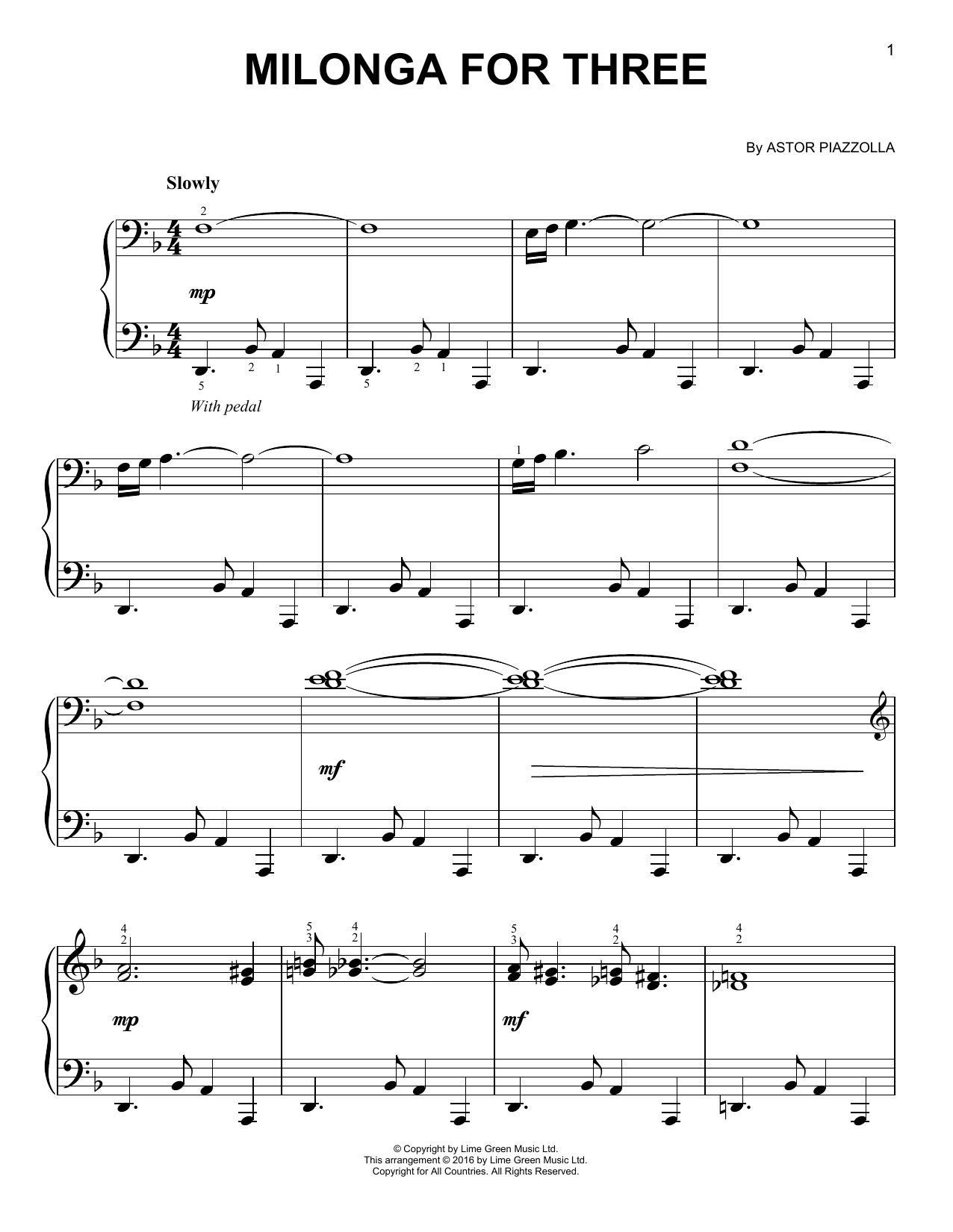 Milonga For Three (Easy Piano) von Astor Piazzolla