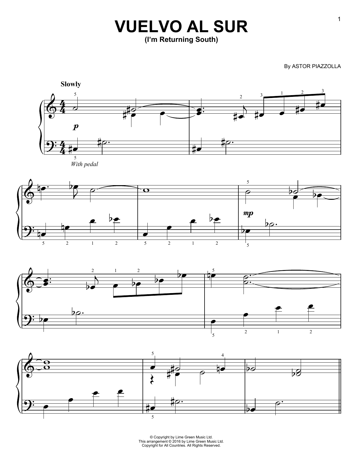 Vuelvo Al Sur (Easy Piano) von Astor Piazzolla