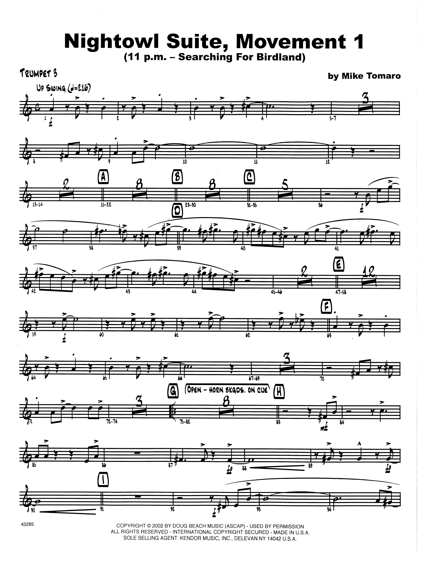 Nightowl Suite, Mvt. 1 - 3rd Bb Trumpet (Jazz Ensemble) von Mike Tomaro