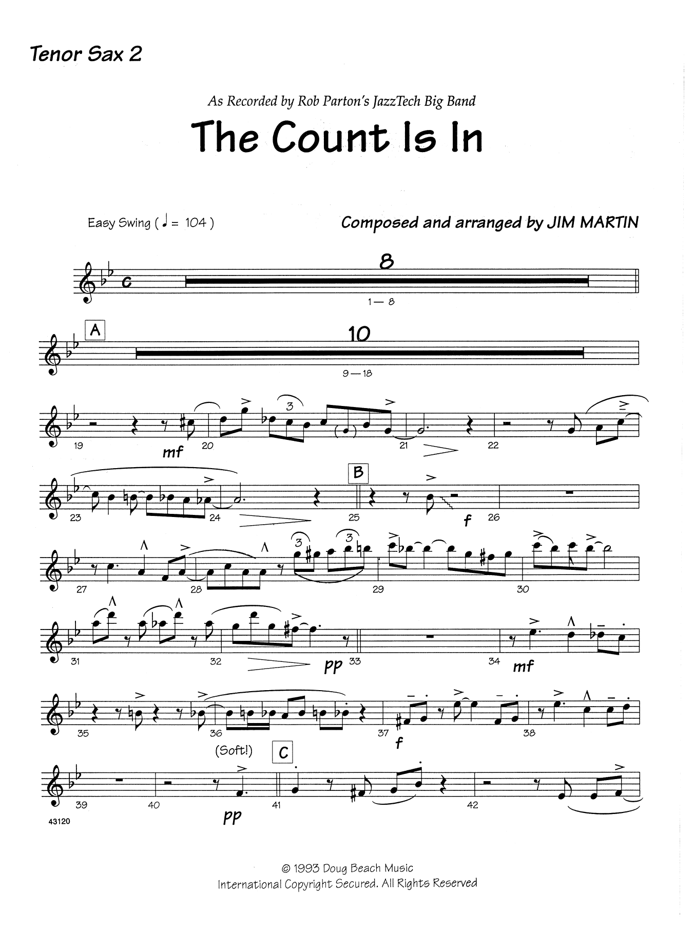 The Count Is In - 2nd Bb Tenor Saxophone (Jazz Ensemble) von Martin