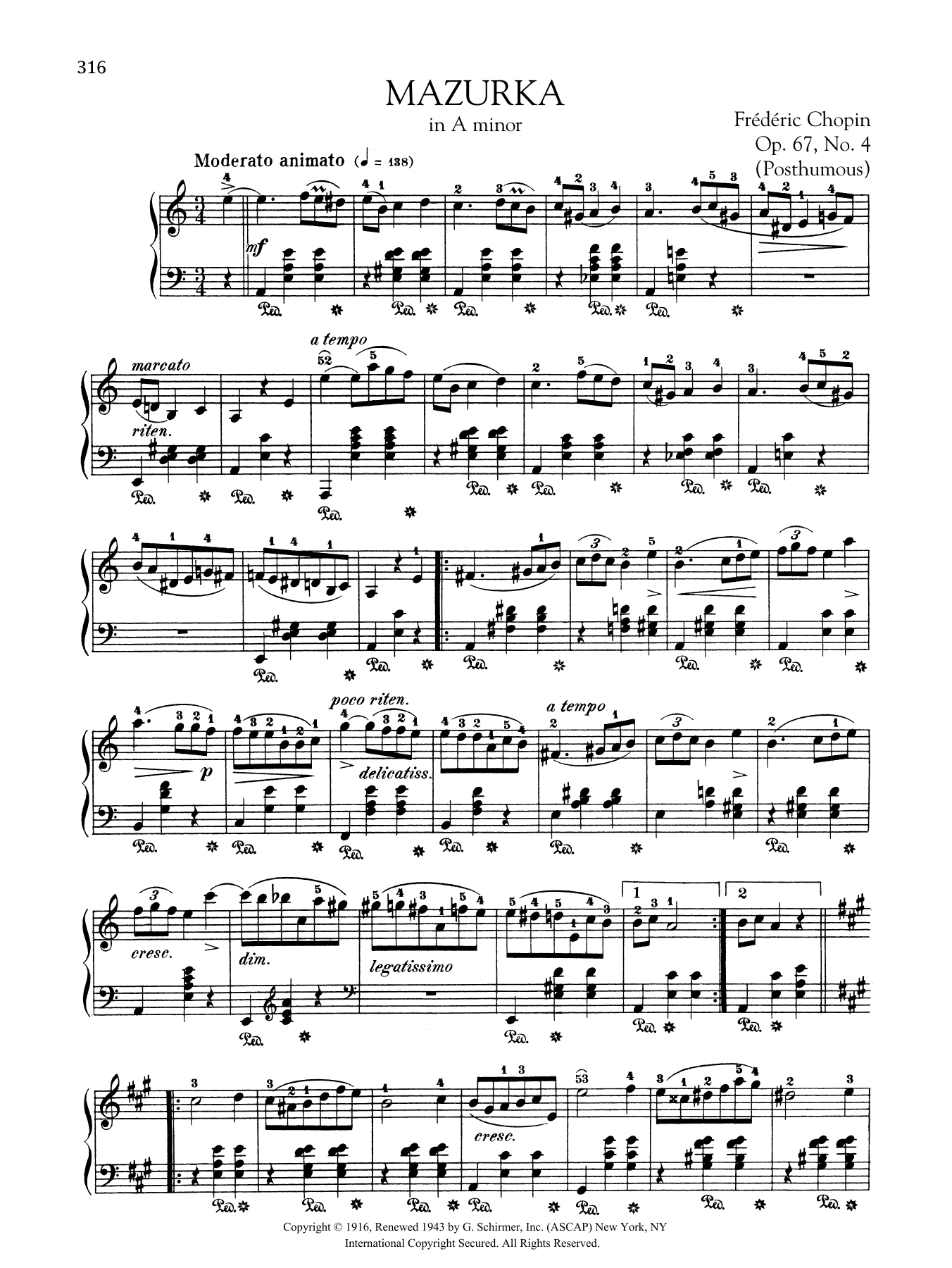 Mazurka in A minor, Op. 67, No. 4 (Posthumous) (Piano Solo) von Frdric Chopin