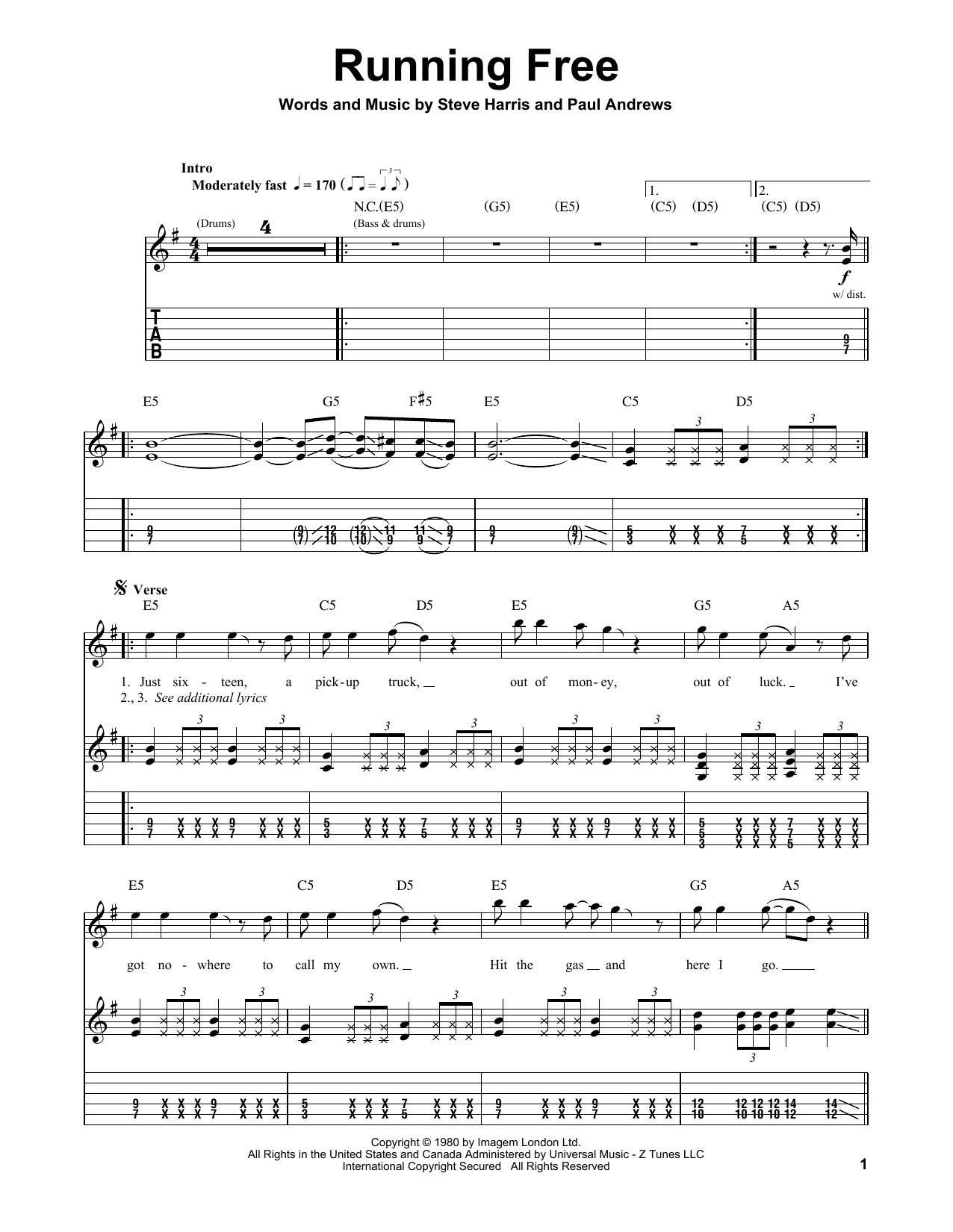 Running Free (Guitar Tab (Single Guitar)) von Iron Maiden