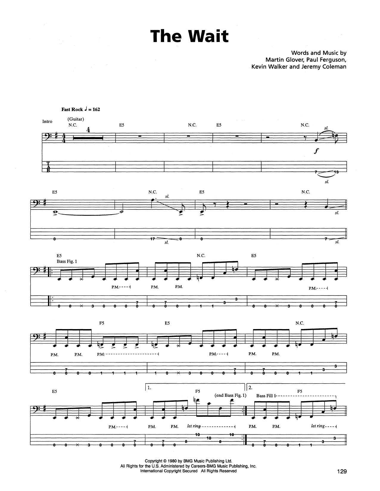 The Wait (Bass Guitar Tab) von Metallica