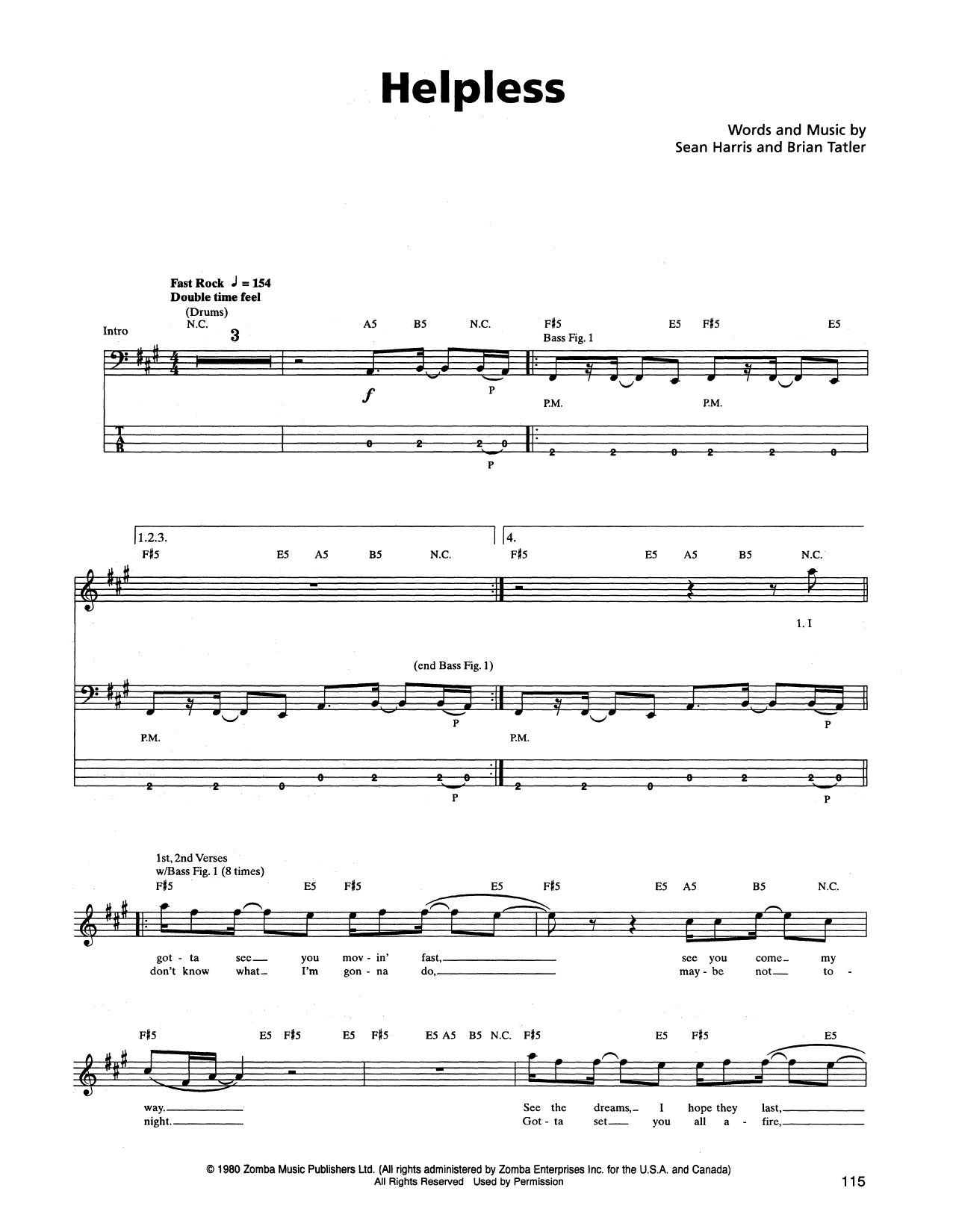 Helpless (Bass Guitar Tab) von Metallica