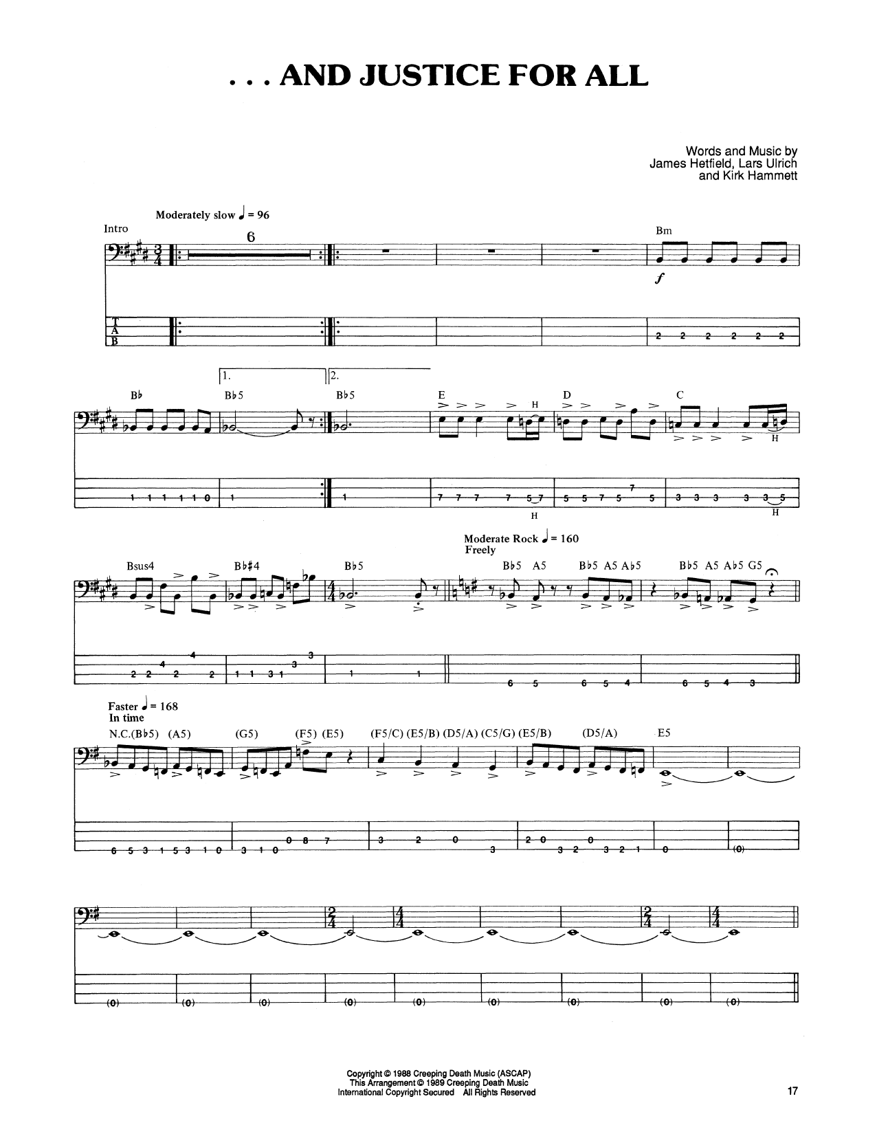 ...And Justice For All (Bass Guitar Tab) von Metallica