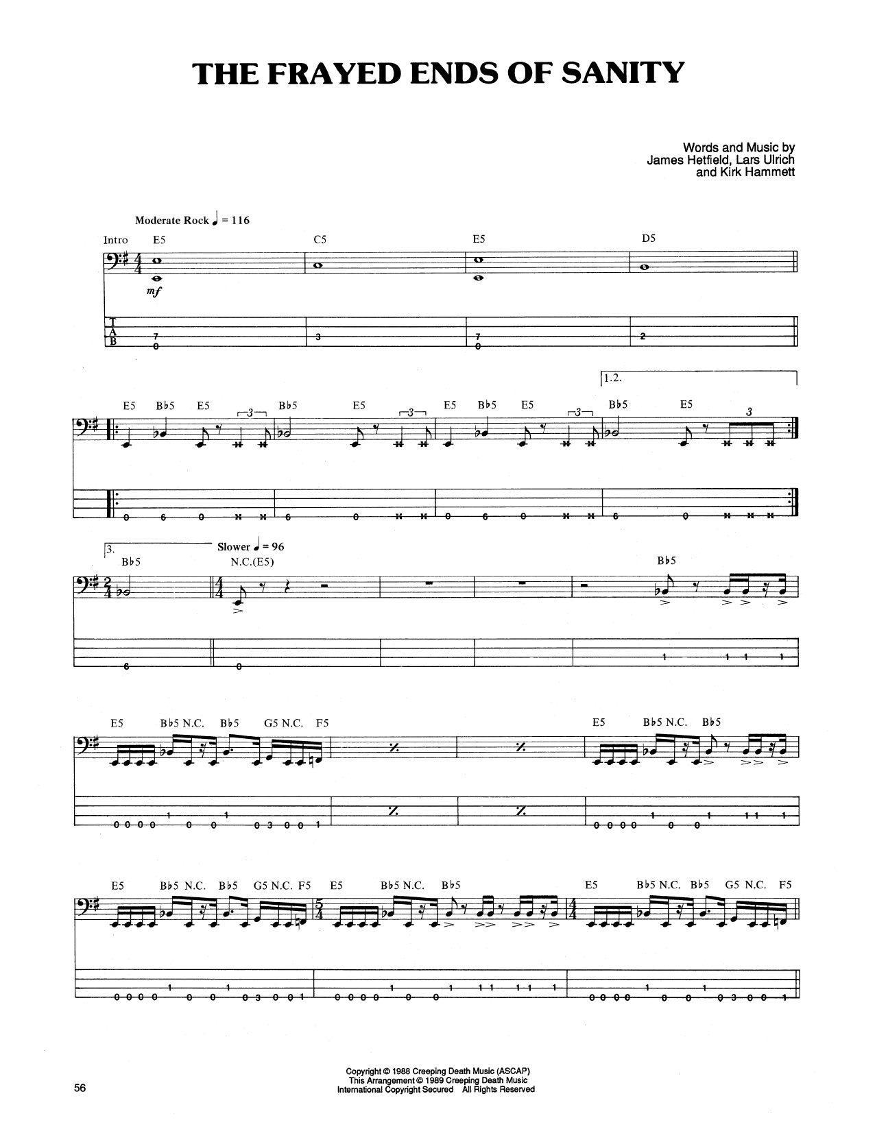 The Frayed Ends Of Sanity (Bass Guitar Tab) von Metallica
