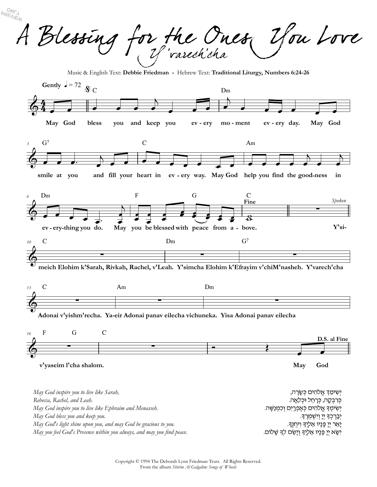 A Blessing for the Ones You Love (Lead Sheet / Fake Book) von Debbie Friedman