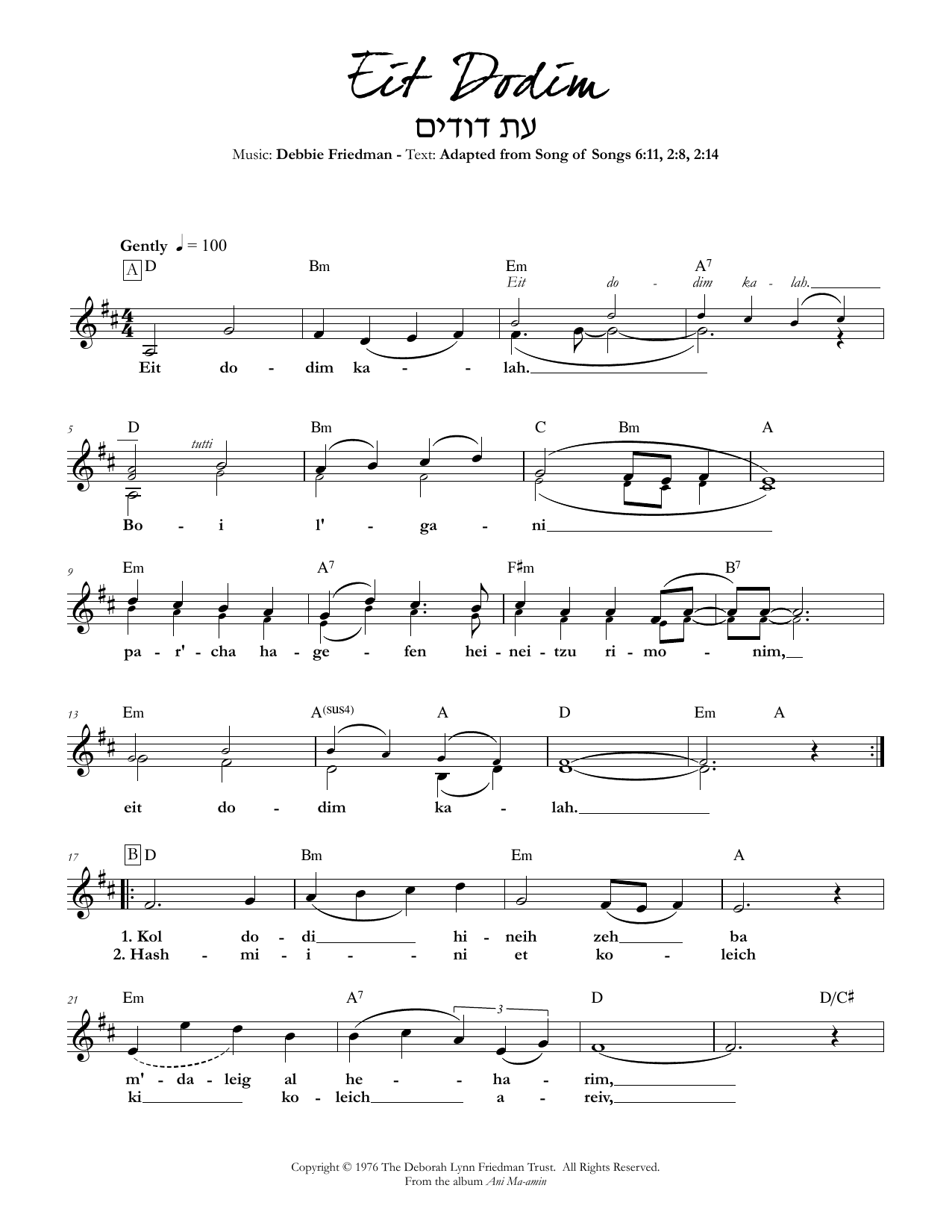 Eit Dodim (Lead Sheet / Fake Book) von Debbie Friedman