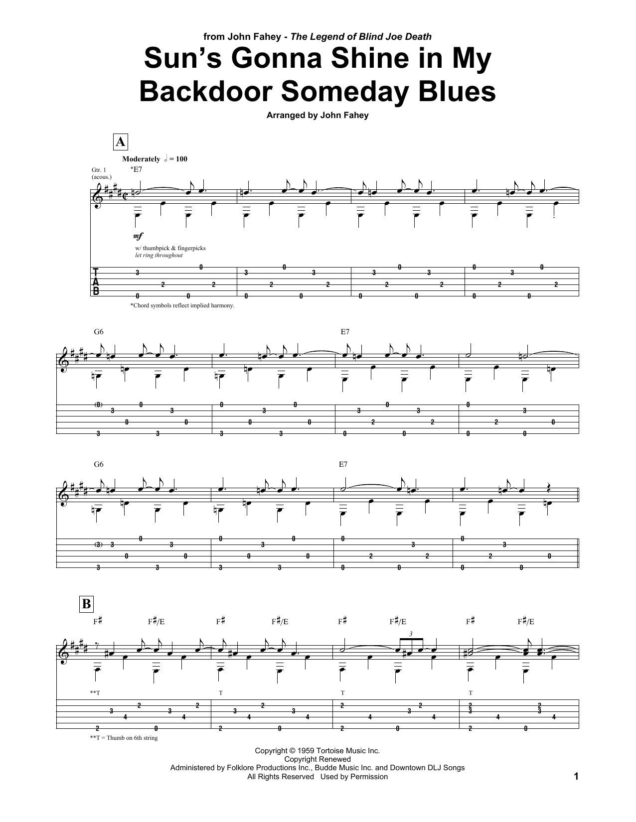 Sun's Gonna Shine In My Backdoor Someday Blues (Guitar Tab) von John Fahey