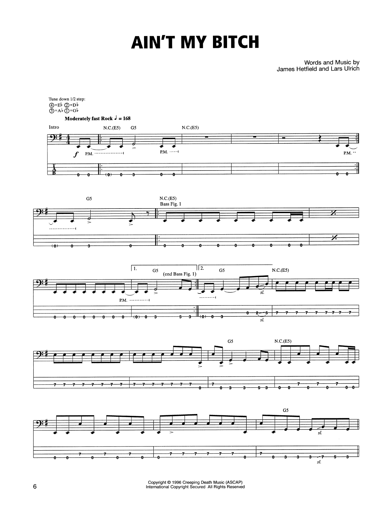 Ain't My Bitch (Bass Guitar Tab) von Metallica