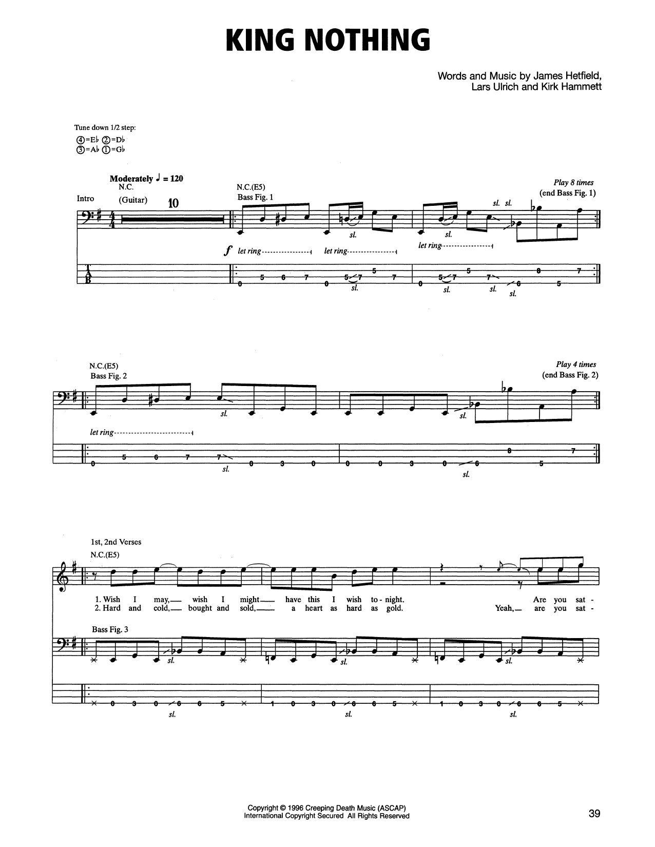 King Nothing (Bass Guitar Tab) von Metallica