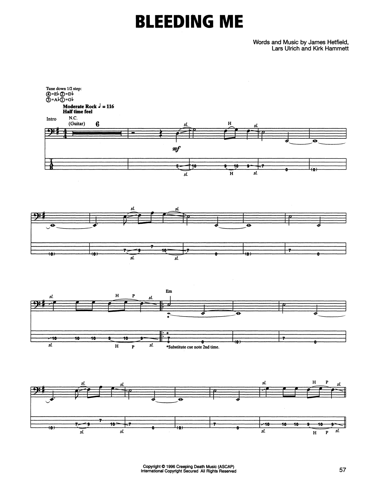 Bleeding Me (Bass Guitar Tab) von Metallica