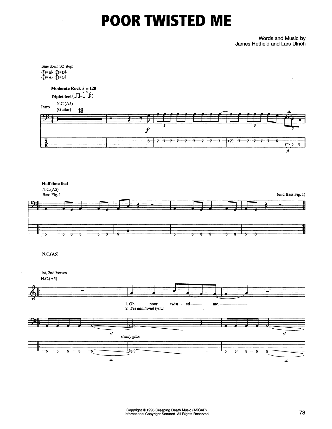 Poor Twisted Me (Bass Guitar Tab) von Metallica