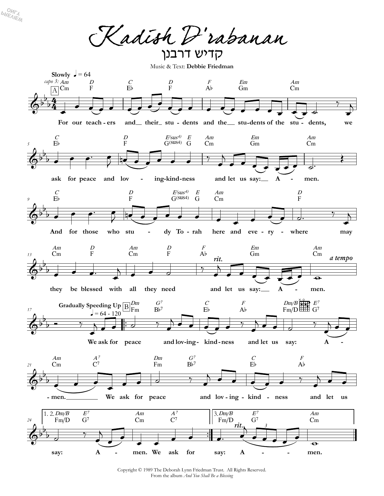 Kadish D'rabanan (Lead Sheet / Fake Book) von Debbie Friedman