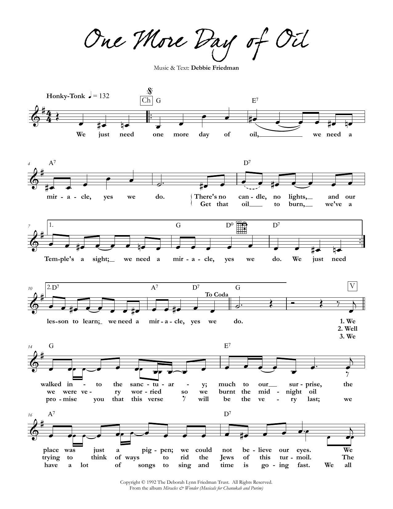 One More Day of Oil (Lead Sheet / Fake Book) von Debbie Friedman