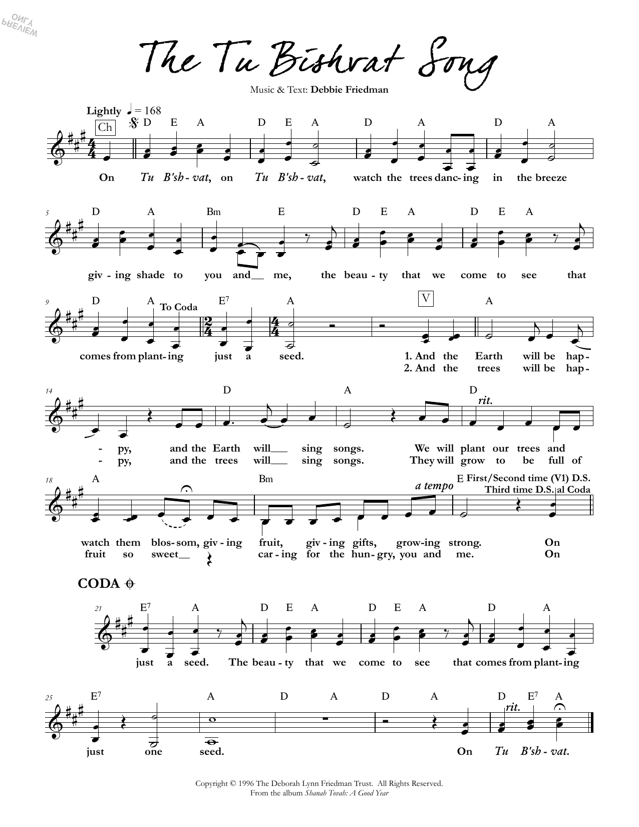 The Tu Bishvat Song (Lead Sheet / Fake Book) von Debbie Friedman