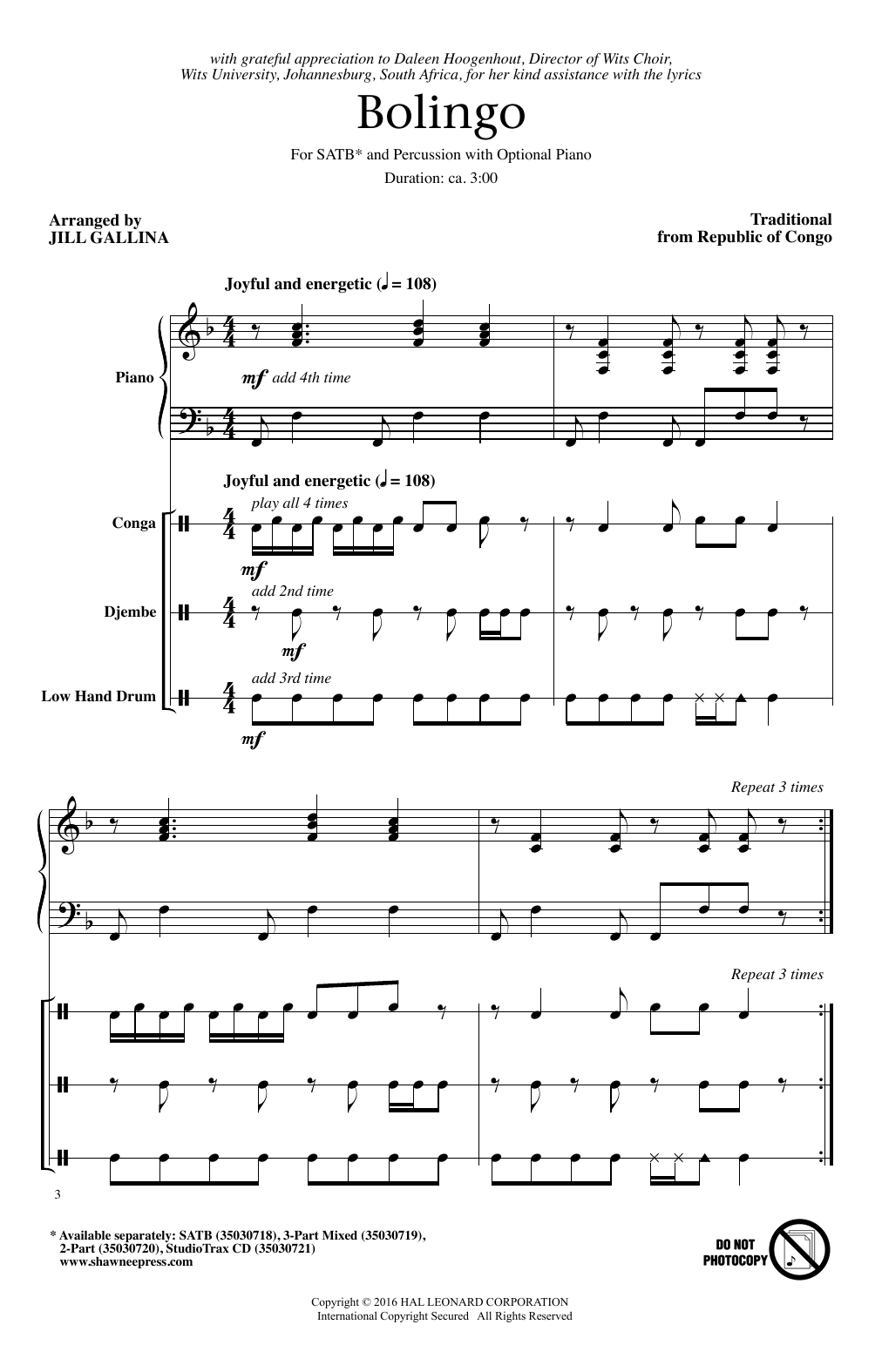 Bolingo (SATB Choir) von Jill Gallina