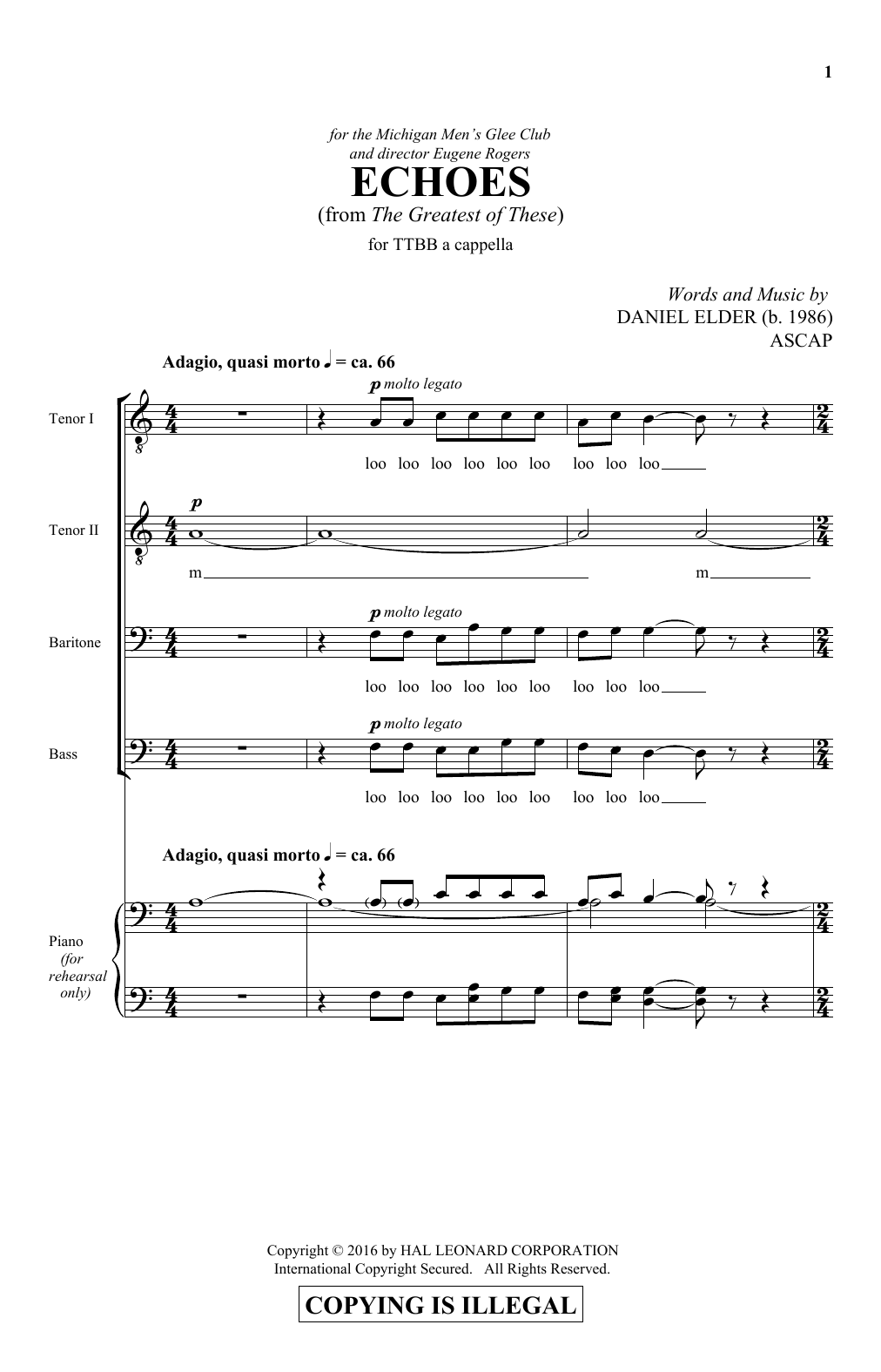 Echoes (TTBB Choir) von Daniel Elder