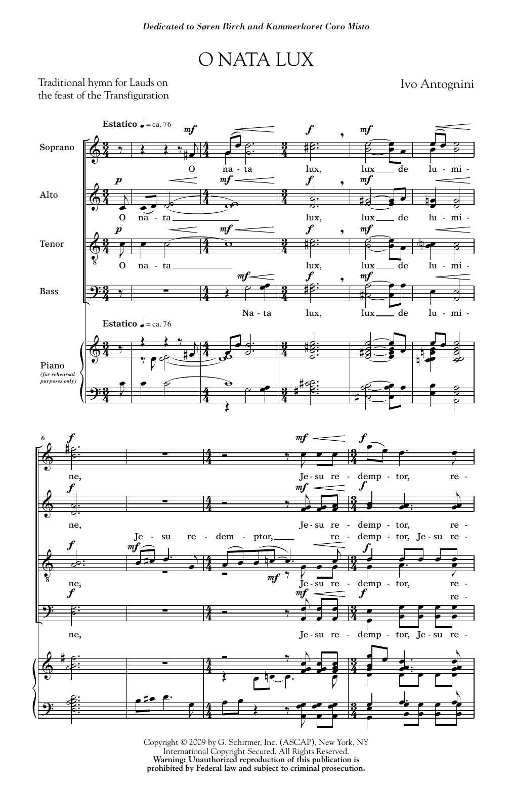 O Nata Lux (SATB Choir) von Ivo Antognini